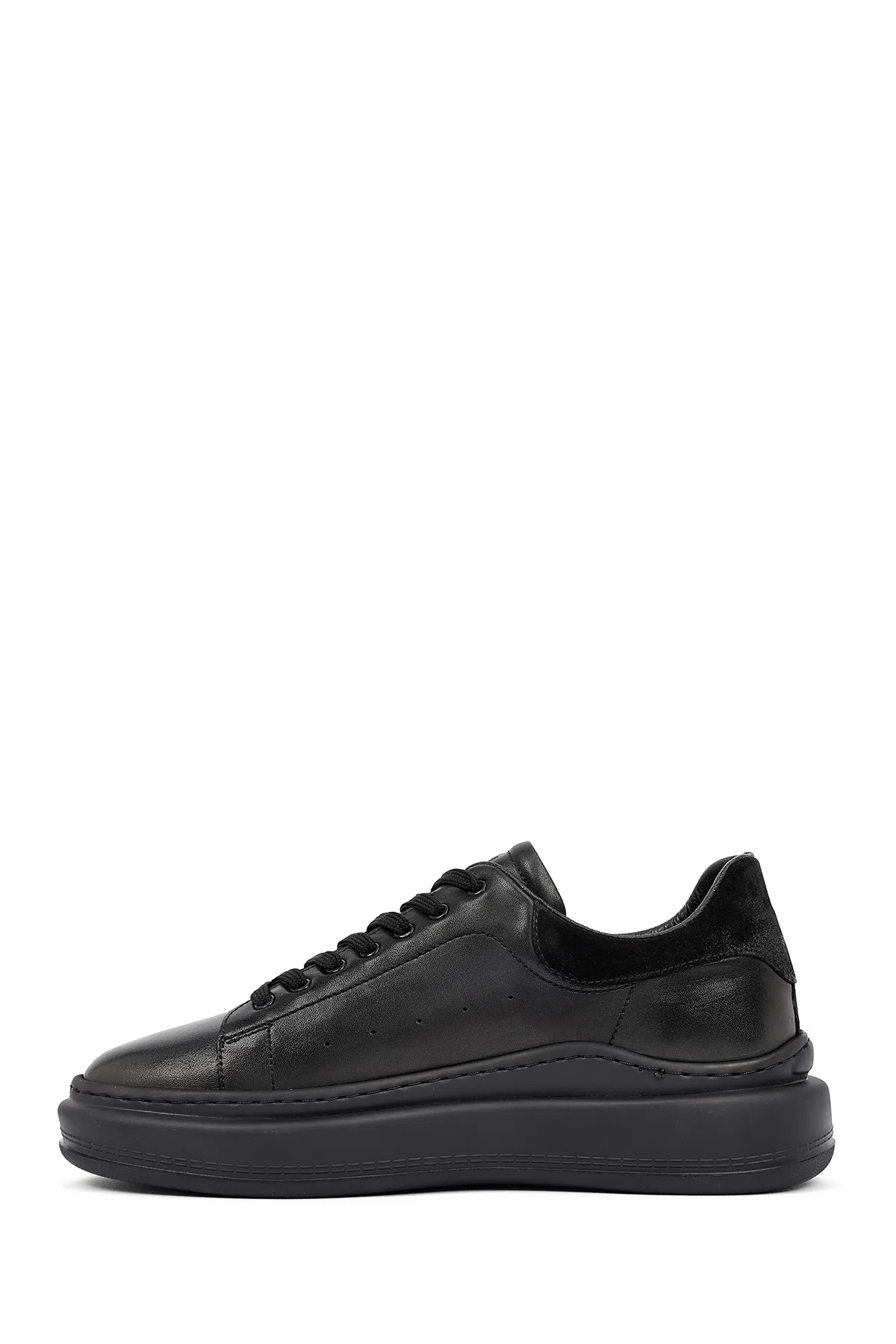 Erkek Siyah Bağcıklı Kalın Tabanlı Deri Sneaker - Image 2