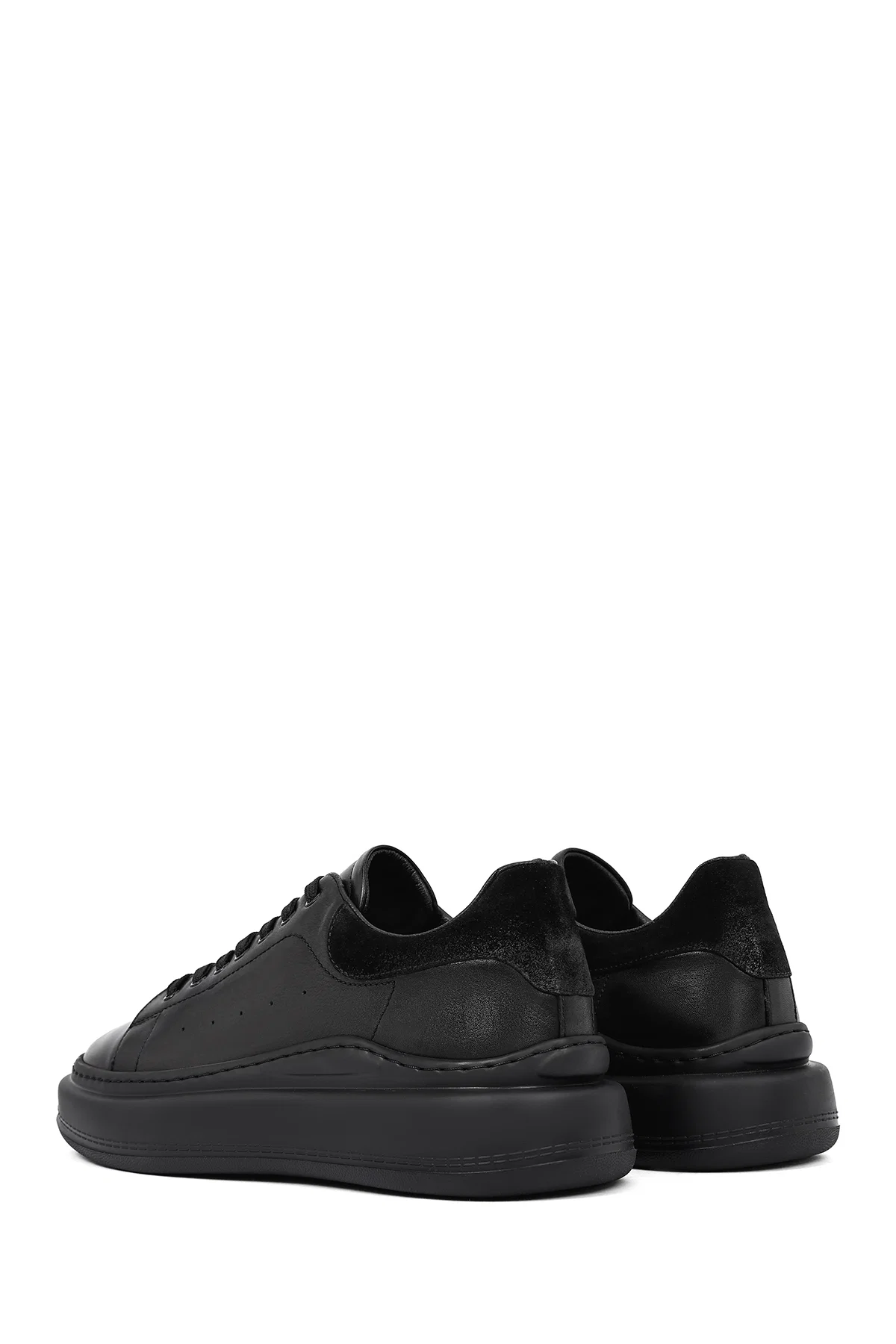 Erkek Siyah Bağcıklı Kalın Tabanlı Deri Sneaker - Image 5