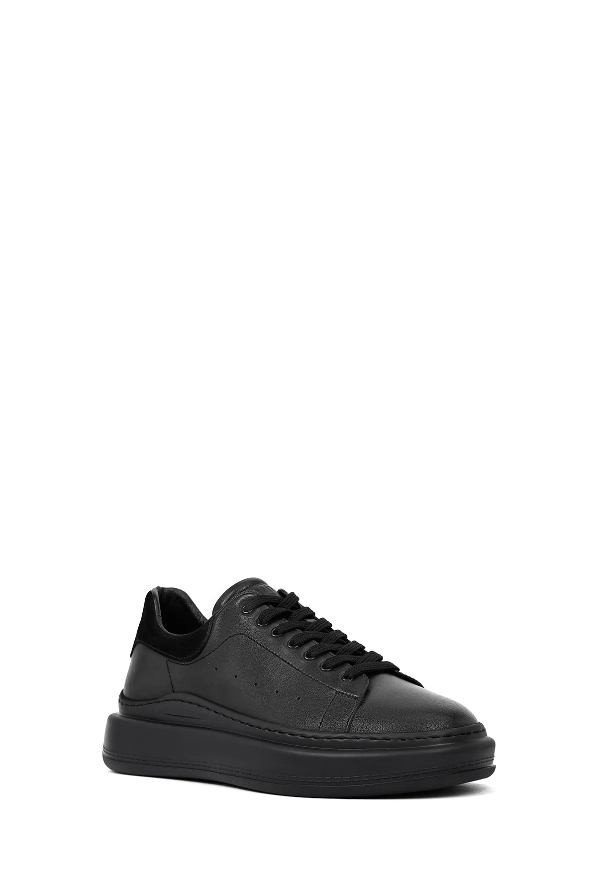Erkek Siyah Bağcıklı Kalın Tabanlı Deri Sneaker - Image 6