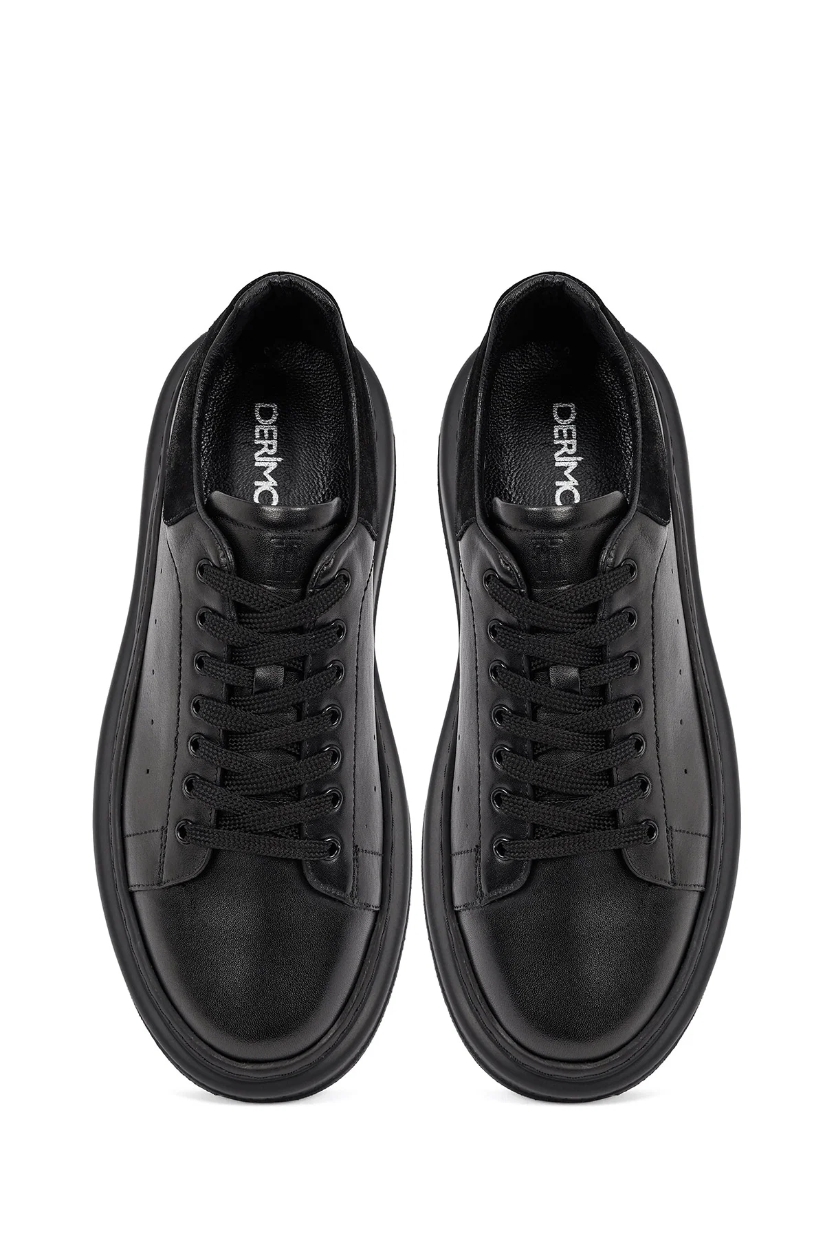 Erkek Siyah Bağcıklı Kalın Tabanlı Deri Sneaker - Image 7