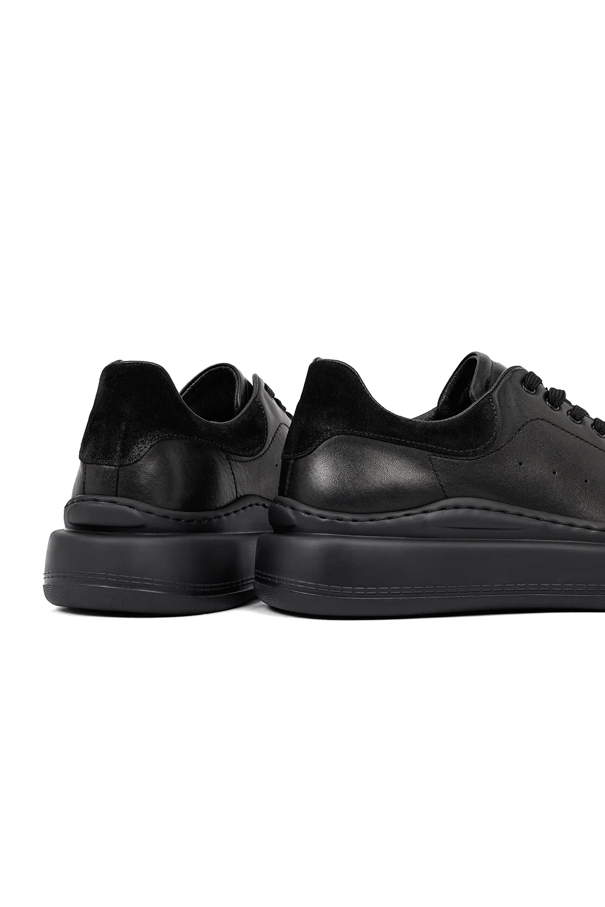 Erkek Siyah Bağcıklı Kalın Tabanlı Deri Sneaker - Image 8