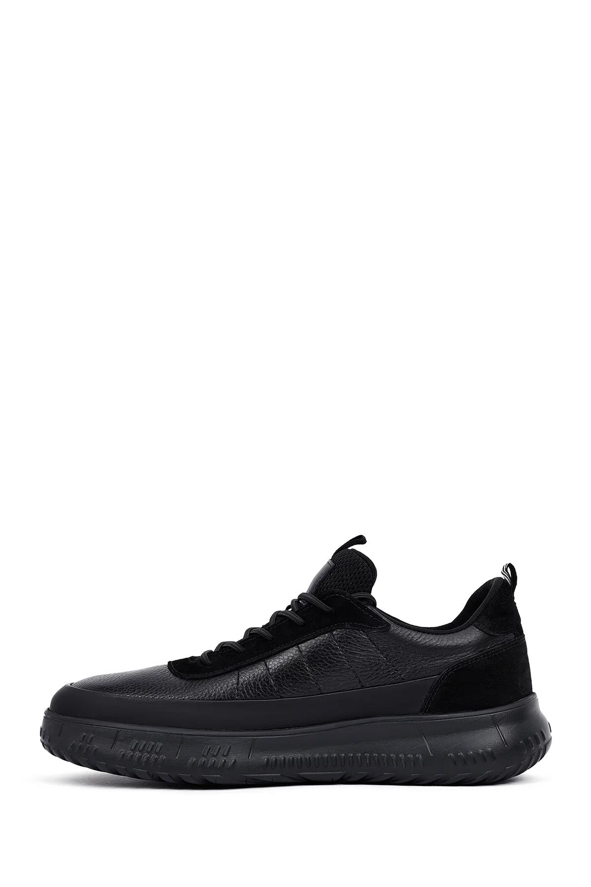 Erkek Siyah Bağcıklı Kalın Tabanlı Deri Sneaker - Image 2