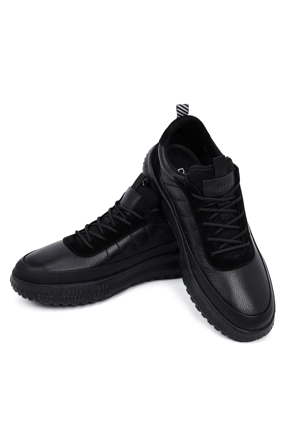 Erkek Siyah Bağcıklı Kalın Tabanlı Deri Sneaker - Image 8