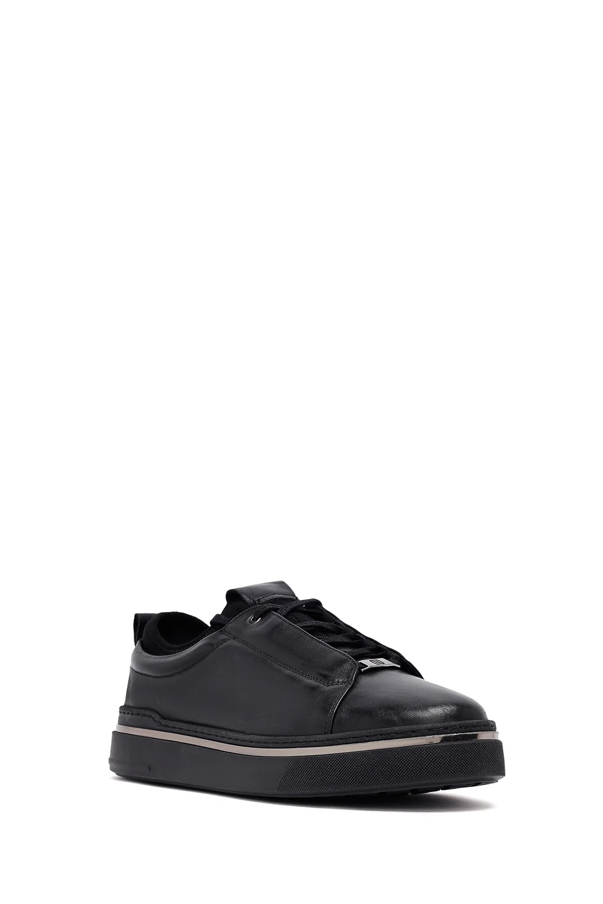 Erkek Siyah Bağcıklı Kalın Tabanlı Deri Sneaker - Image 6