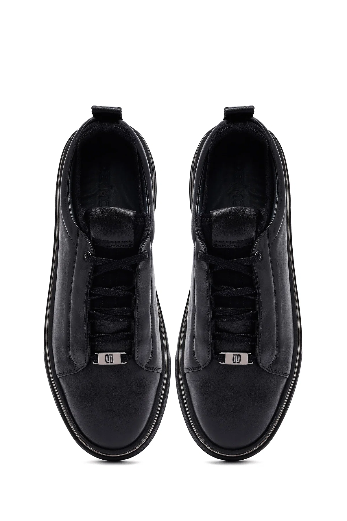Erkek Siyah Bağcıklı Kalın Tabanlı Deri Sneaker - Image 7