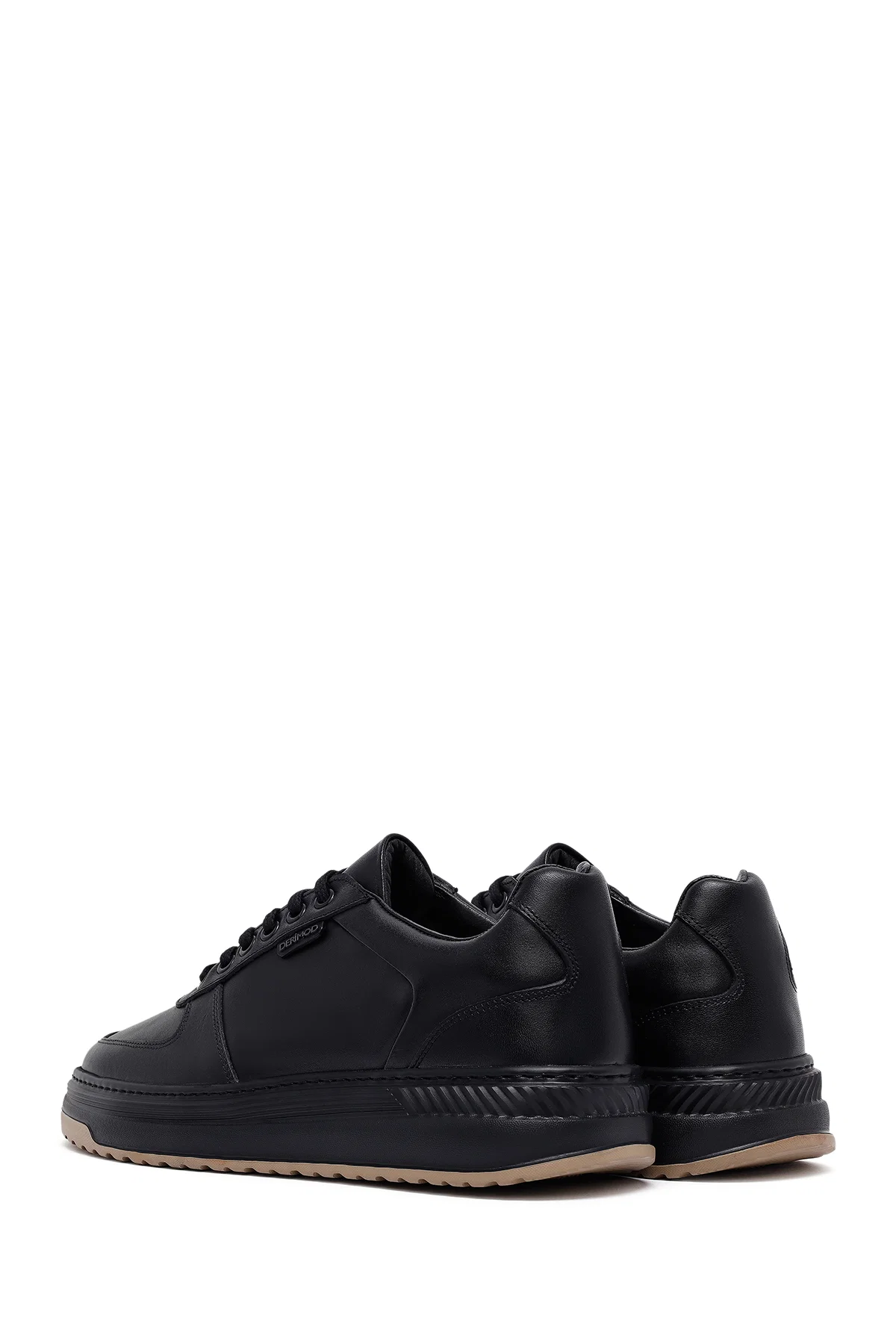 Erkek Siyah Bağcıklı Kalın Tabanlı Deri Sneaker - Image 5