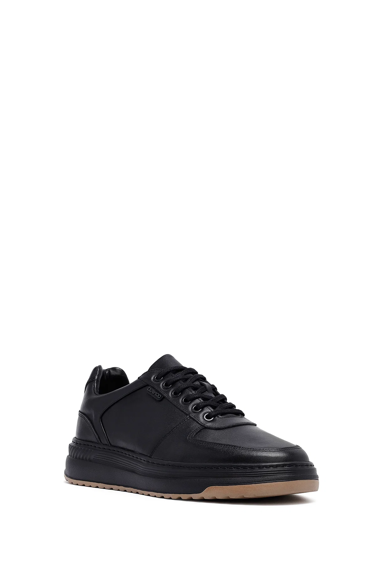 Erkek Siyah Bağcıklı Kalın Tabanlı Deri Sneaker - Image 6
