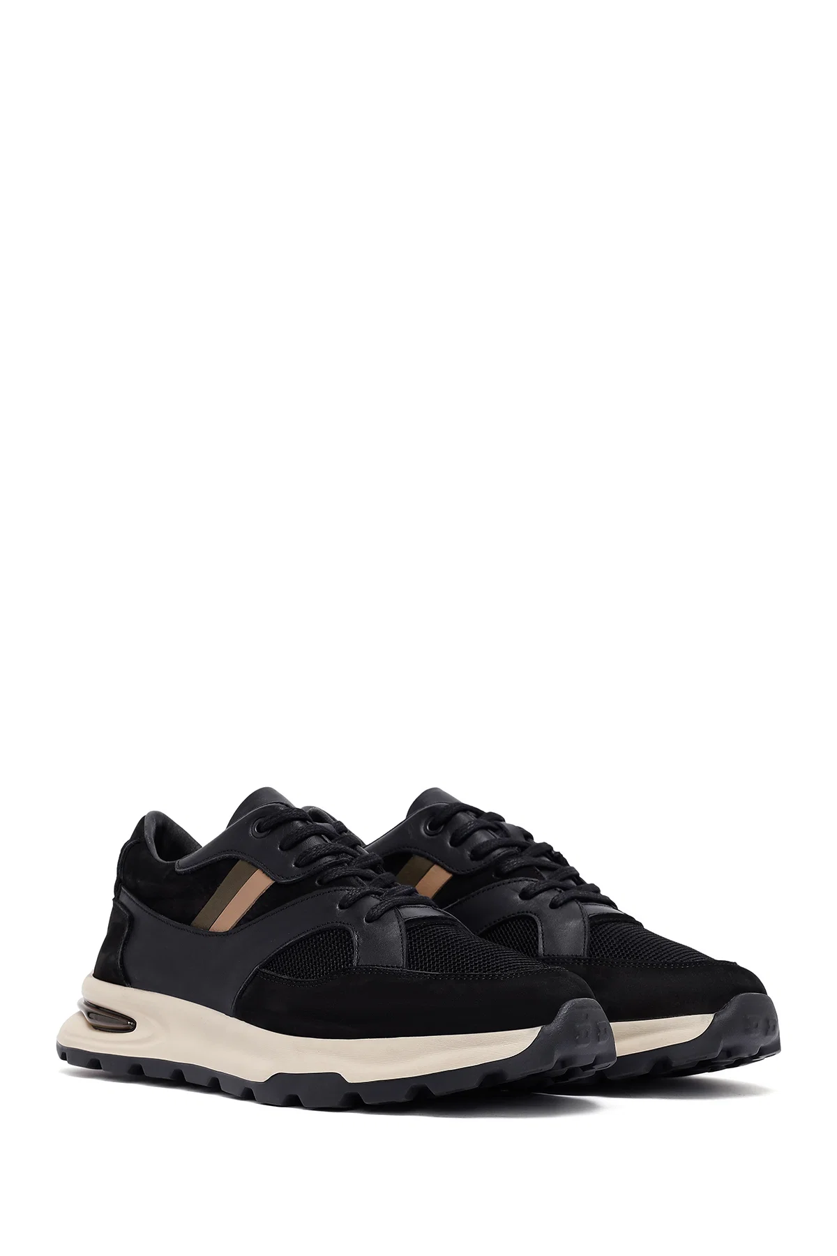 Erkek Siyah Bağcıklı Kalın Tabanlı Deri Sneaker - Image 3