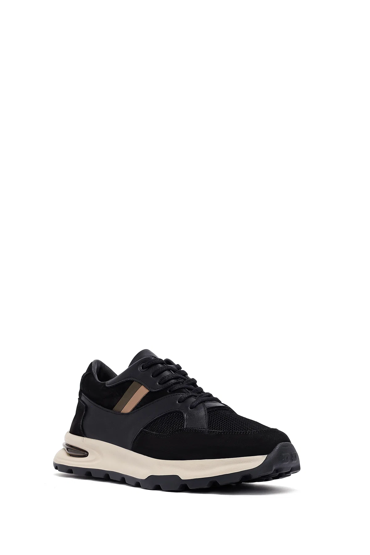 Erkek Siyah Bağcıklı Kalın Tabanlı Deri Sneaker - Image 6