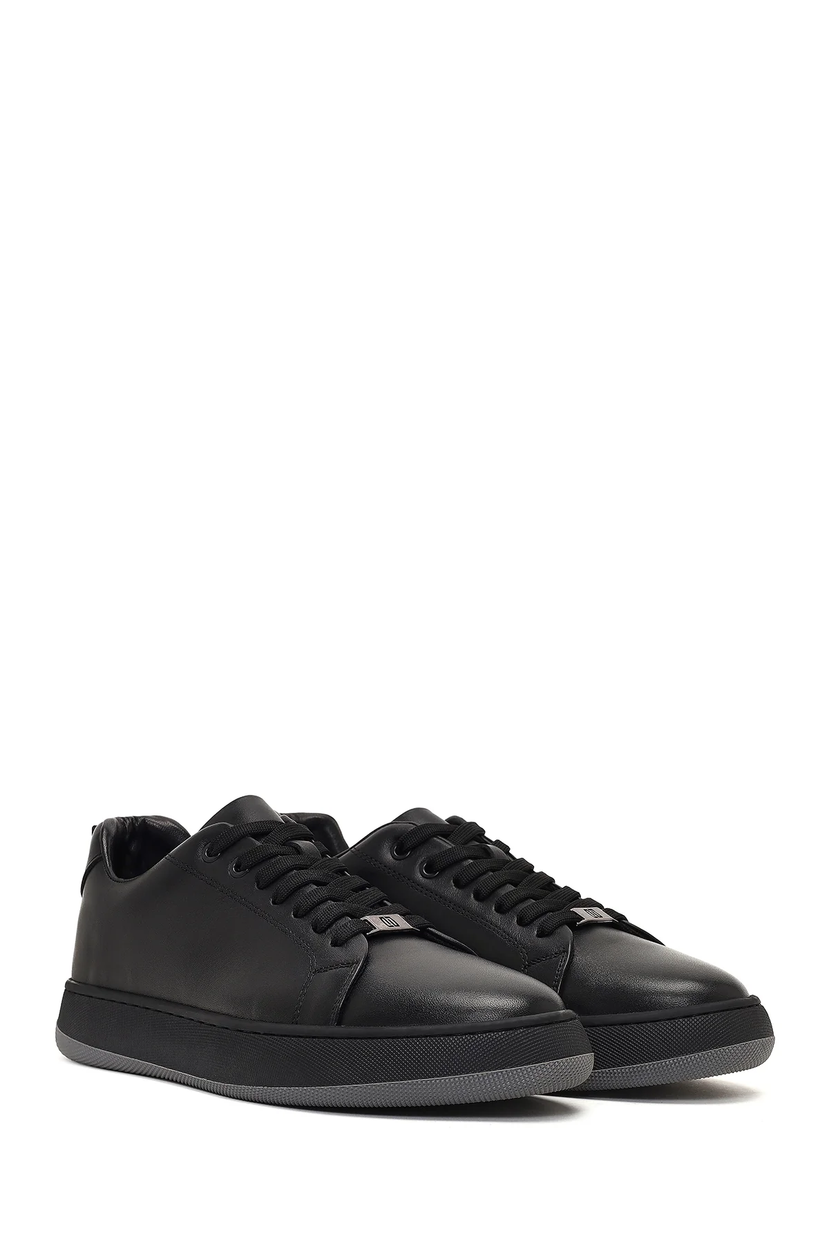 Erkek Siyah Bağcıklı Kalın Tabanlı Deri Sneaker - Image 3