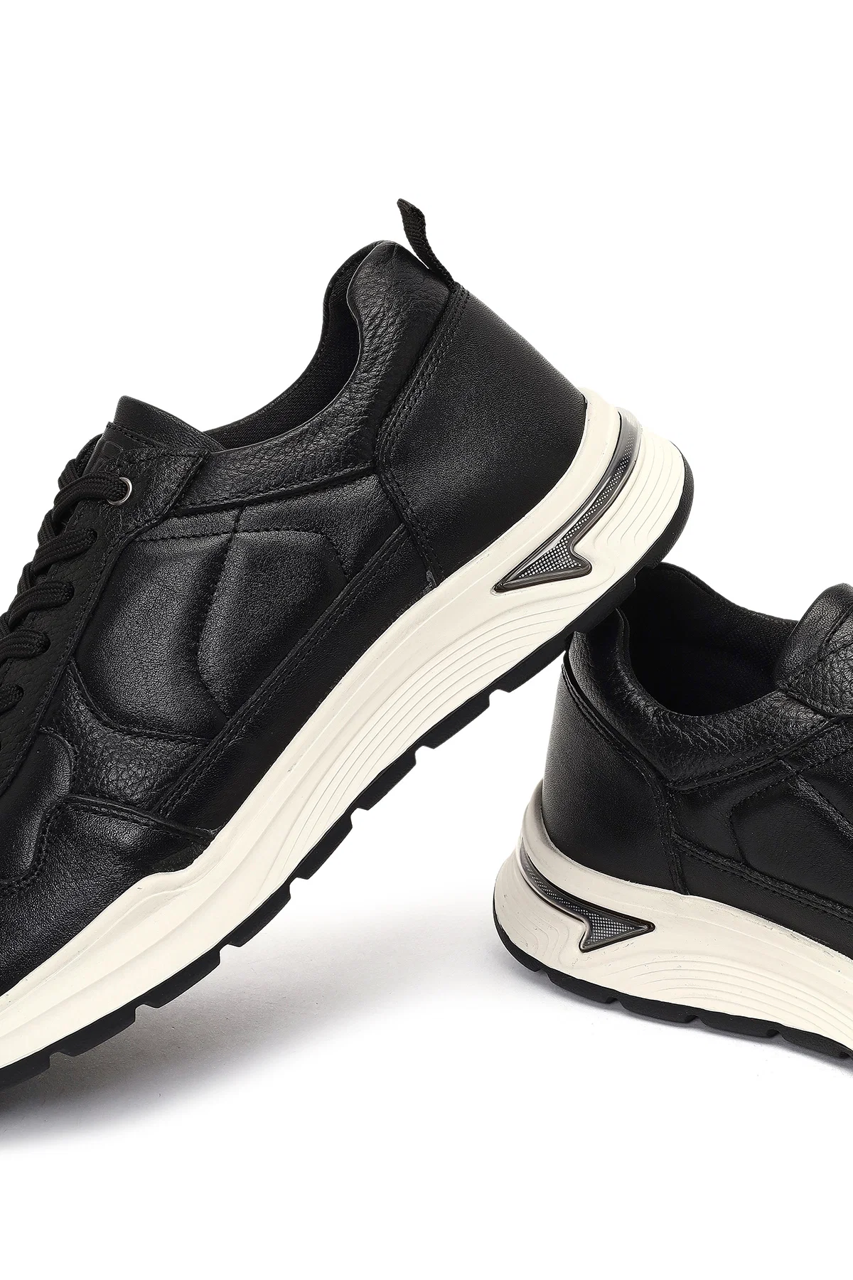 Erkek Siyah Bağcıklı Kalın Tabanlı Deri Sneaker - Image 10