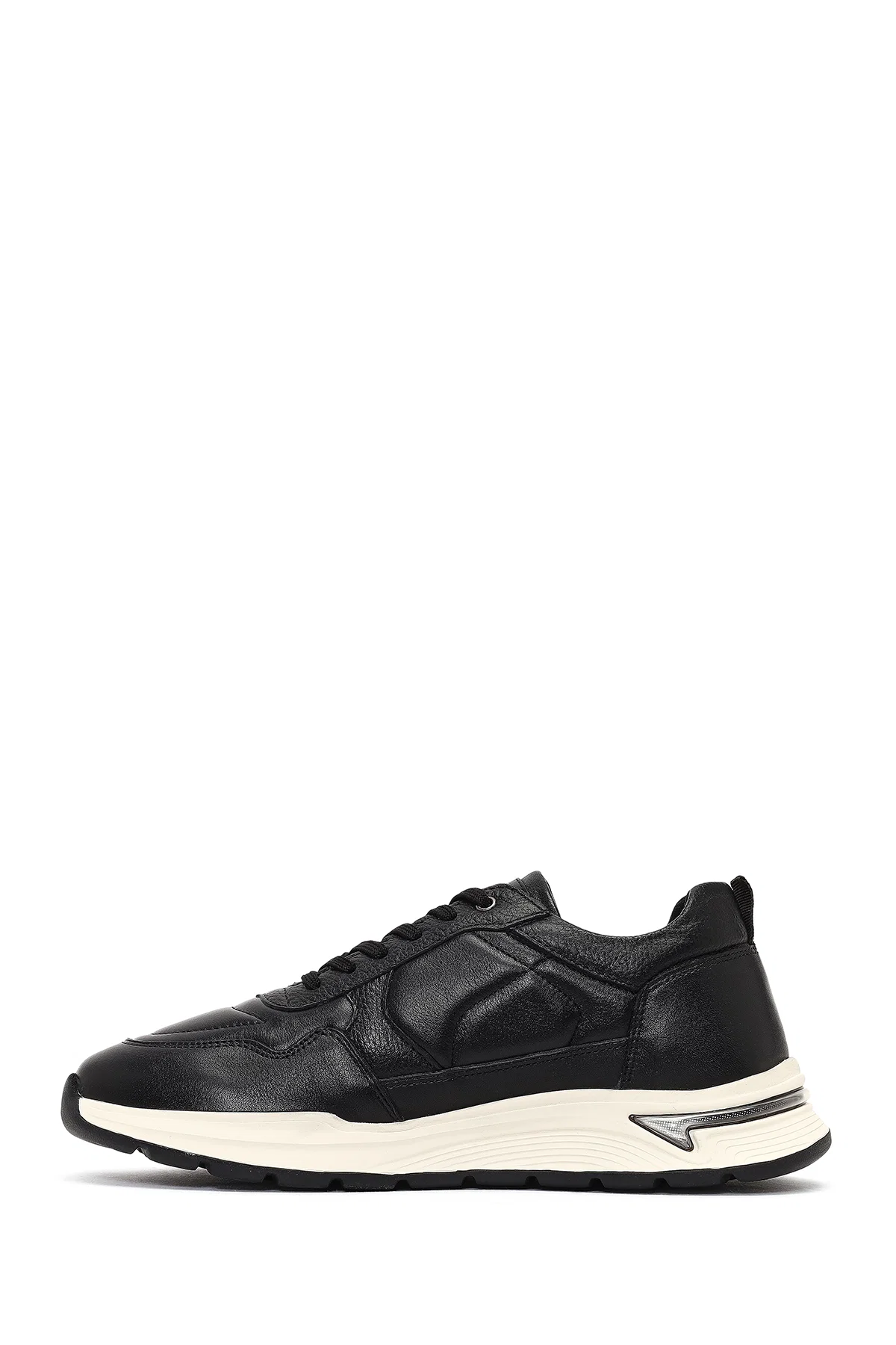Erkek Siyah Bağcıklı Kalın Tabanlı Deri Sneaker - Image 2