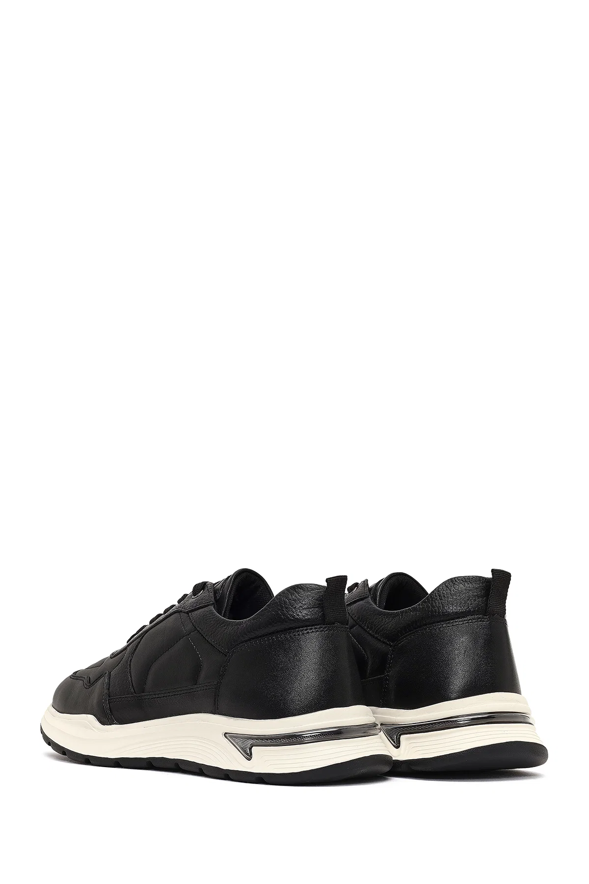 Erkek Siyah Bağcıklı Kalın Tabanlı Deri Sneaker - Image 5
