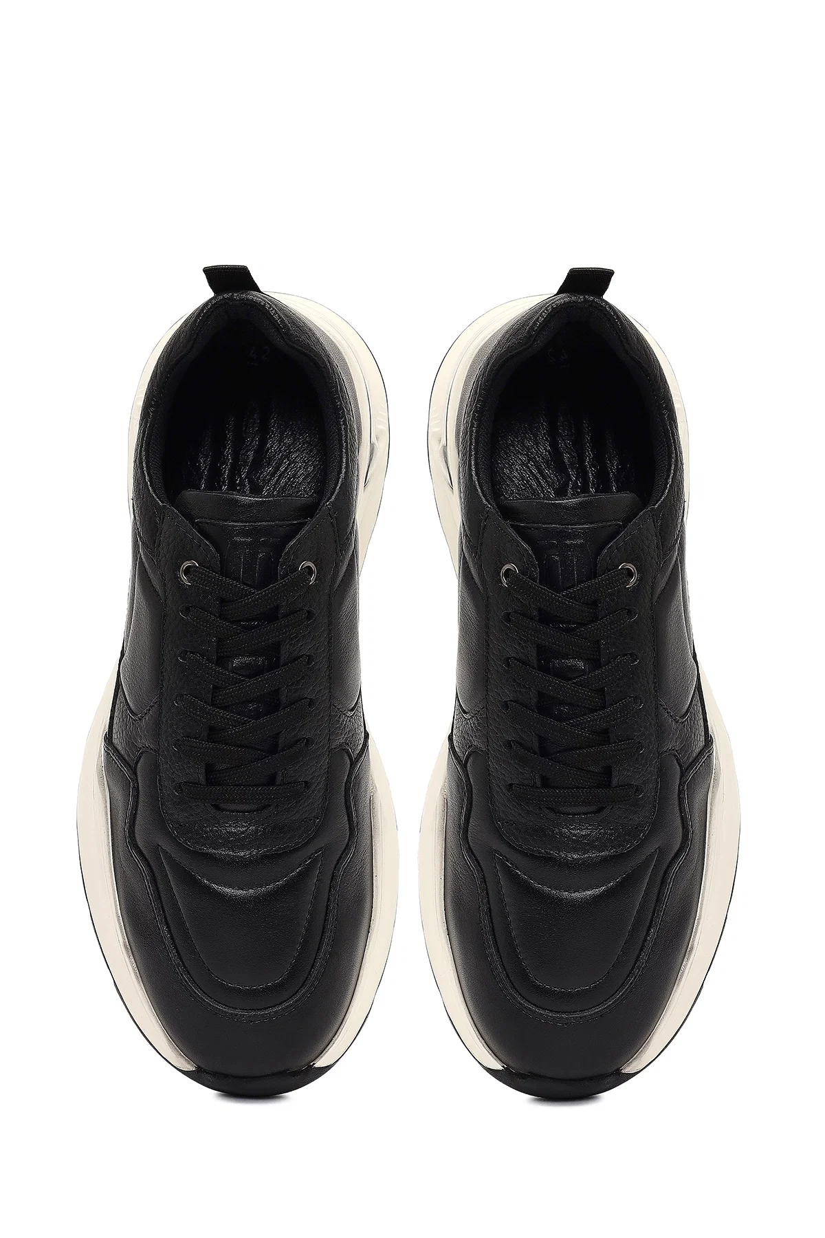 Erkek Siyah Bağcıklı Kalın Tabanlı Deri Sneaker - Image 7