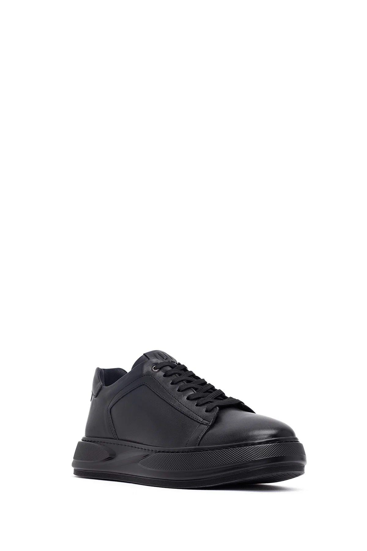 Erkek Siyah Bağcıklı Kalın Tabanlı Deri Sneaker - Image 6