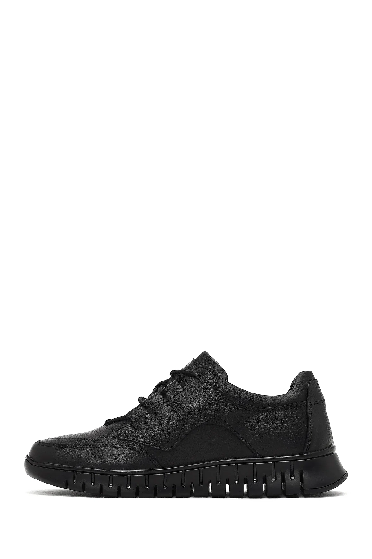 Erkek Siyah Bağcıklı Kalın Tabanlı Deri Casual Sneaker - Image 2