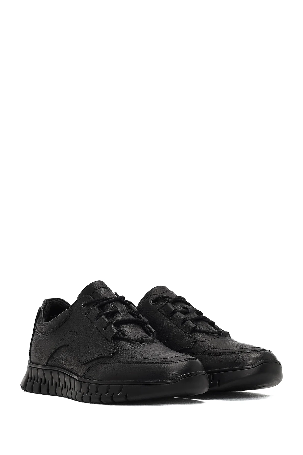 Erkek Siyah Bağcıklı Kalın Tabanlı Deri Casual Sneaker - Image 3