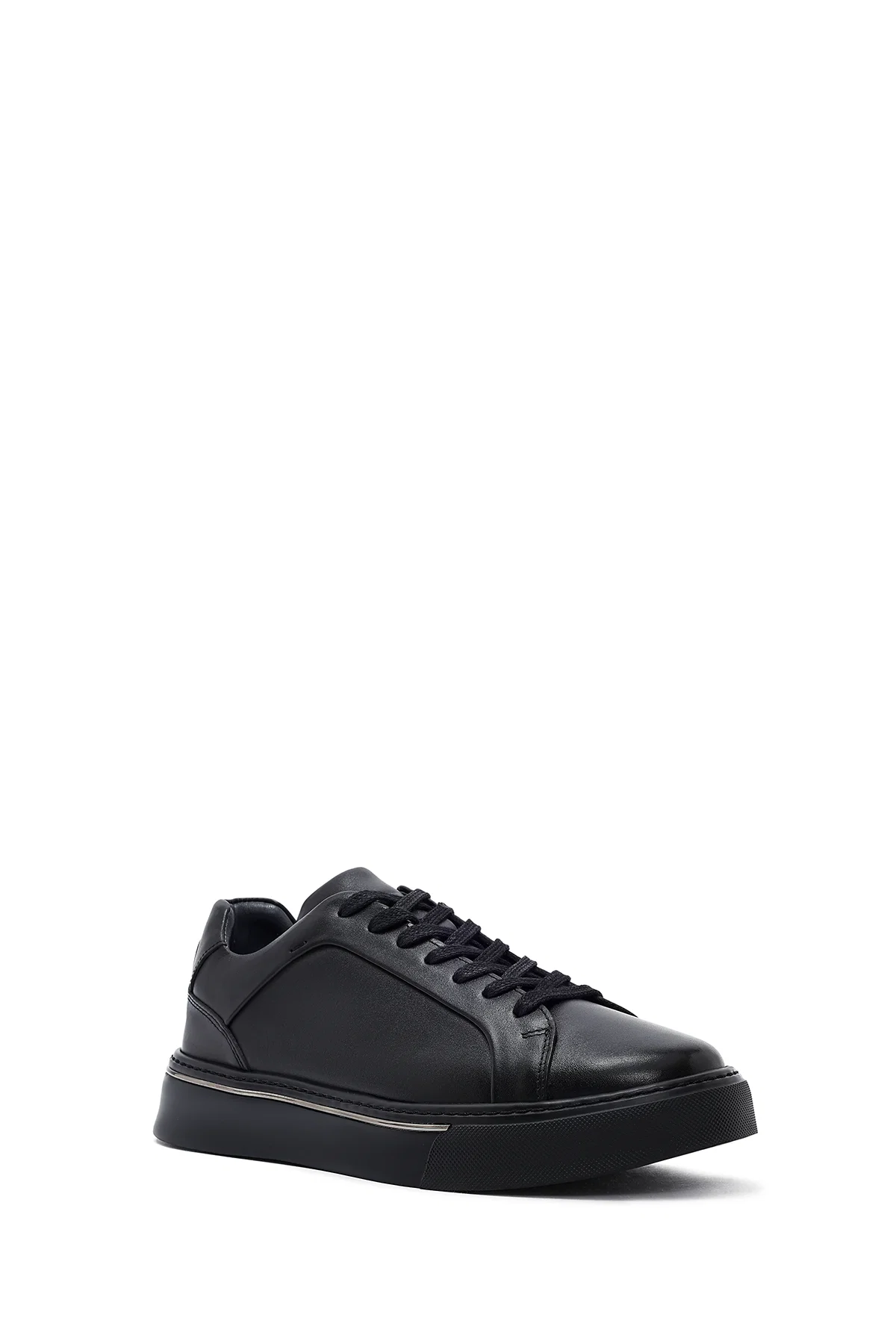 Erkek Siyah Bağcıklı Kalın Tabanlı Deri Sneaker - Image 2