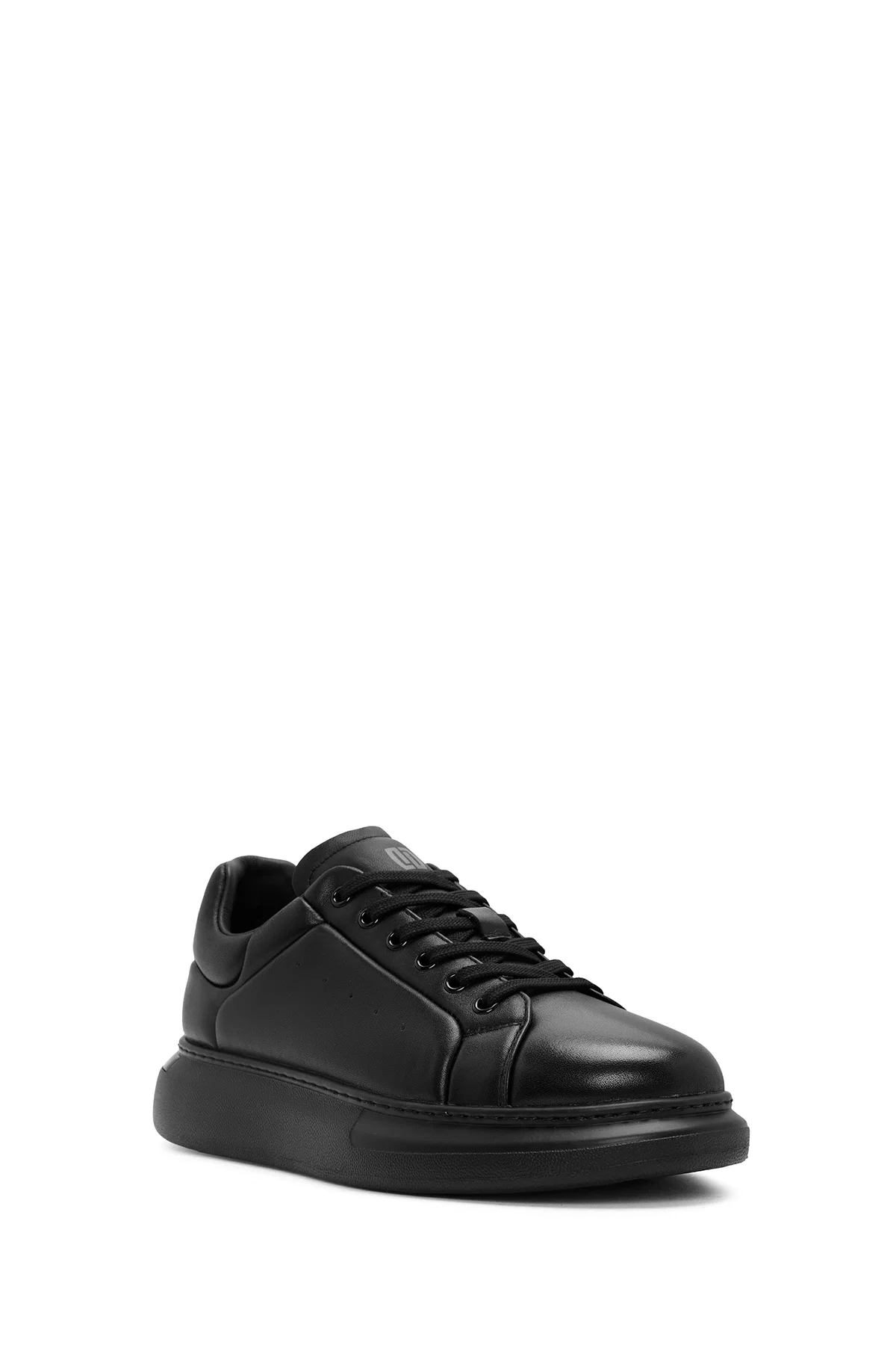 Erkek Siyah Bağcıklı Kalın Tabanlı Deri Sneaker - Image 6