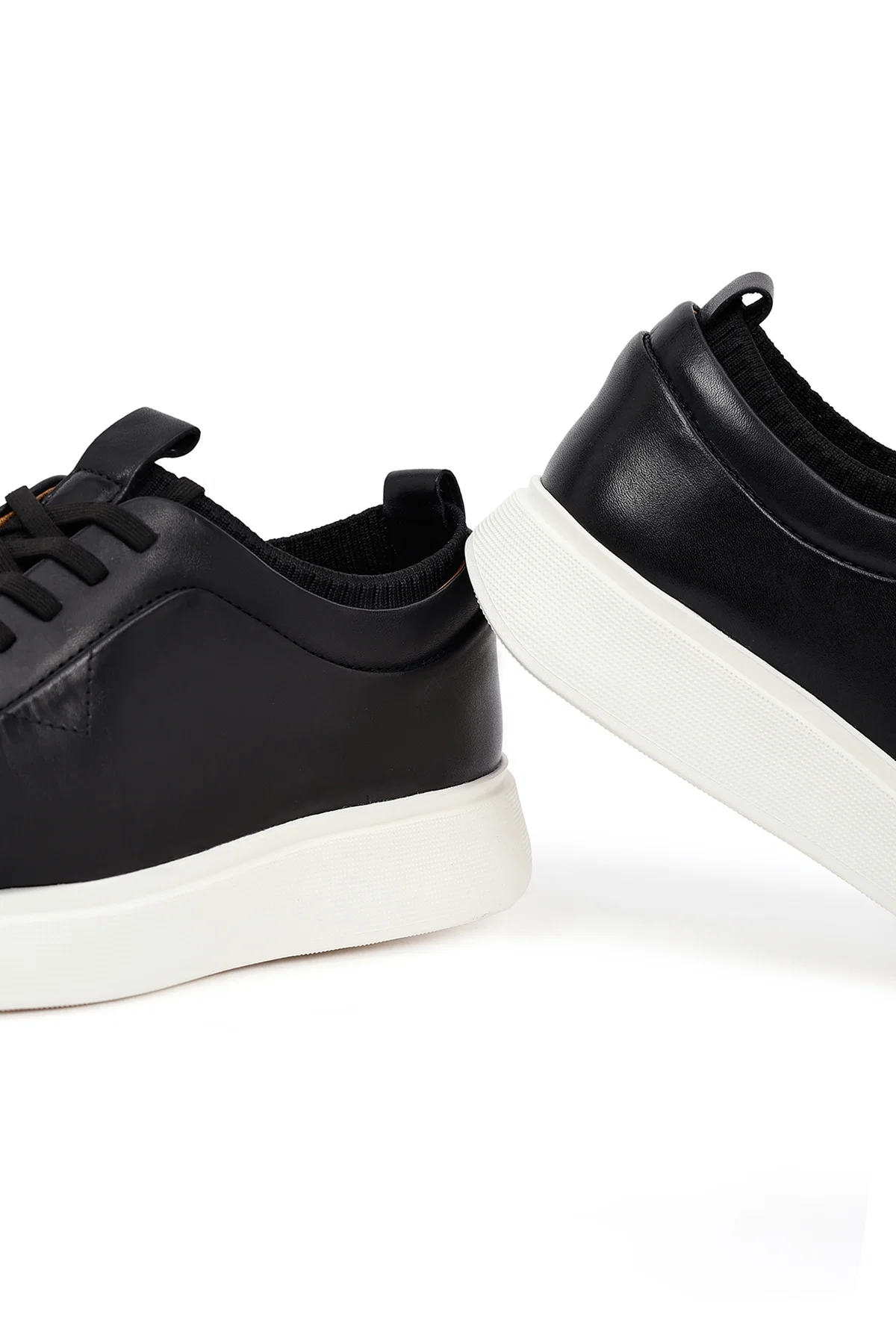 Erkek Siyah Bağcıklı Kalın Tabanlı Deri Sneaker - Image 11