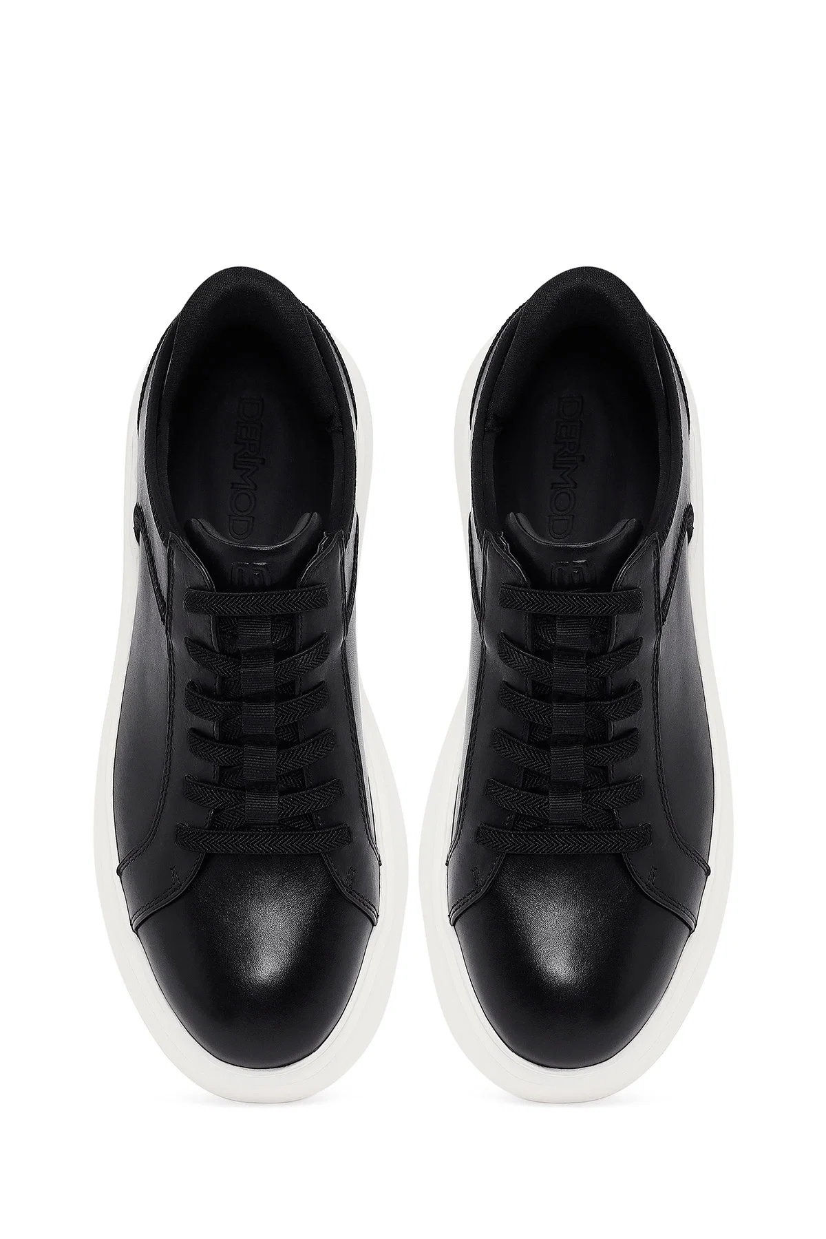 Erkek Siyah Bağcıklı Kalın Tabanlı Deri Sneaker - Image 7