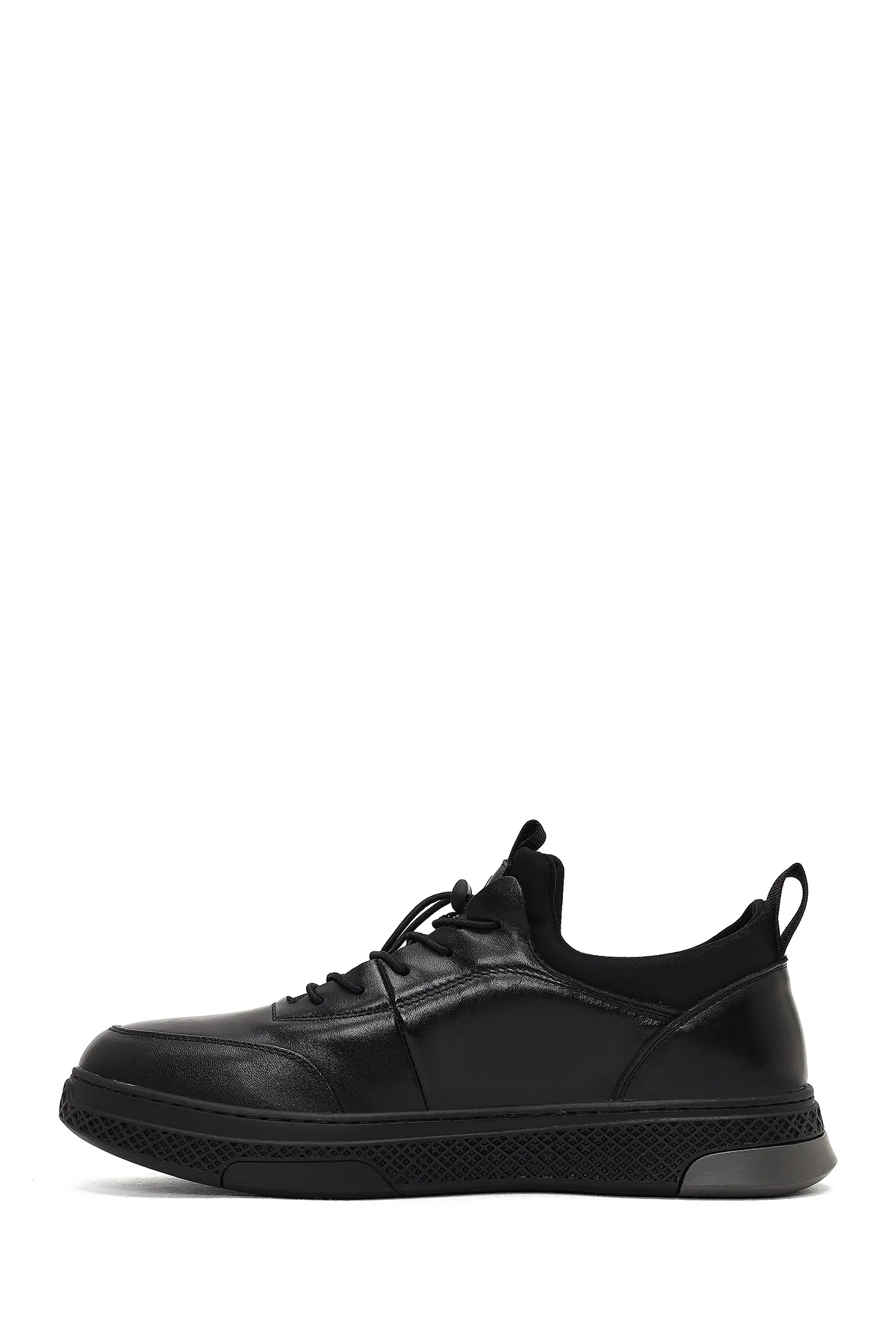 Erkek Siyah Bağcıklı Kalın Tabanlı Deri Sneaker - Image 2
