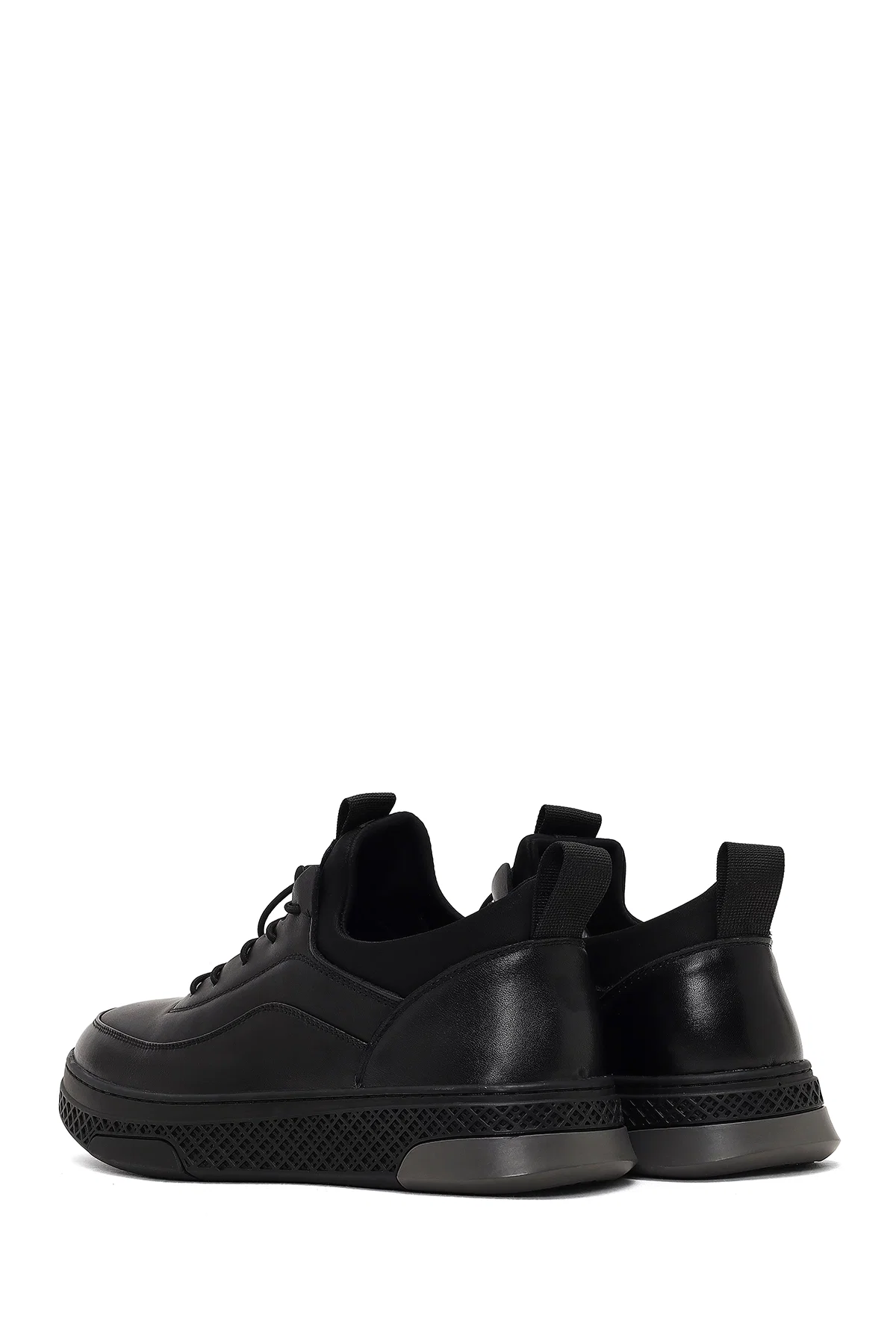 Erkek Siyah Bağcıklı Kalın Tabanlı Deri Sneaker - Image 5