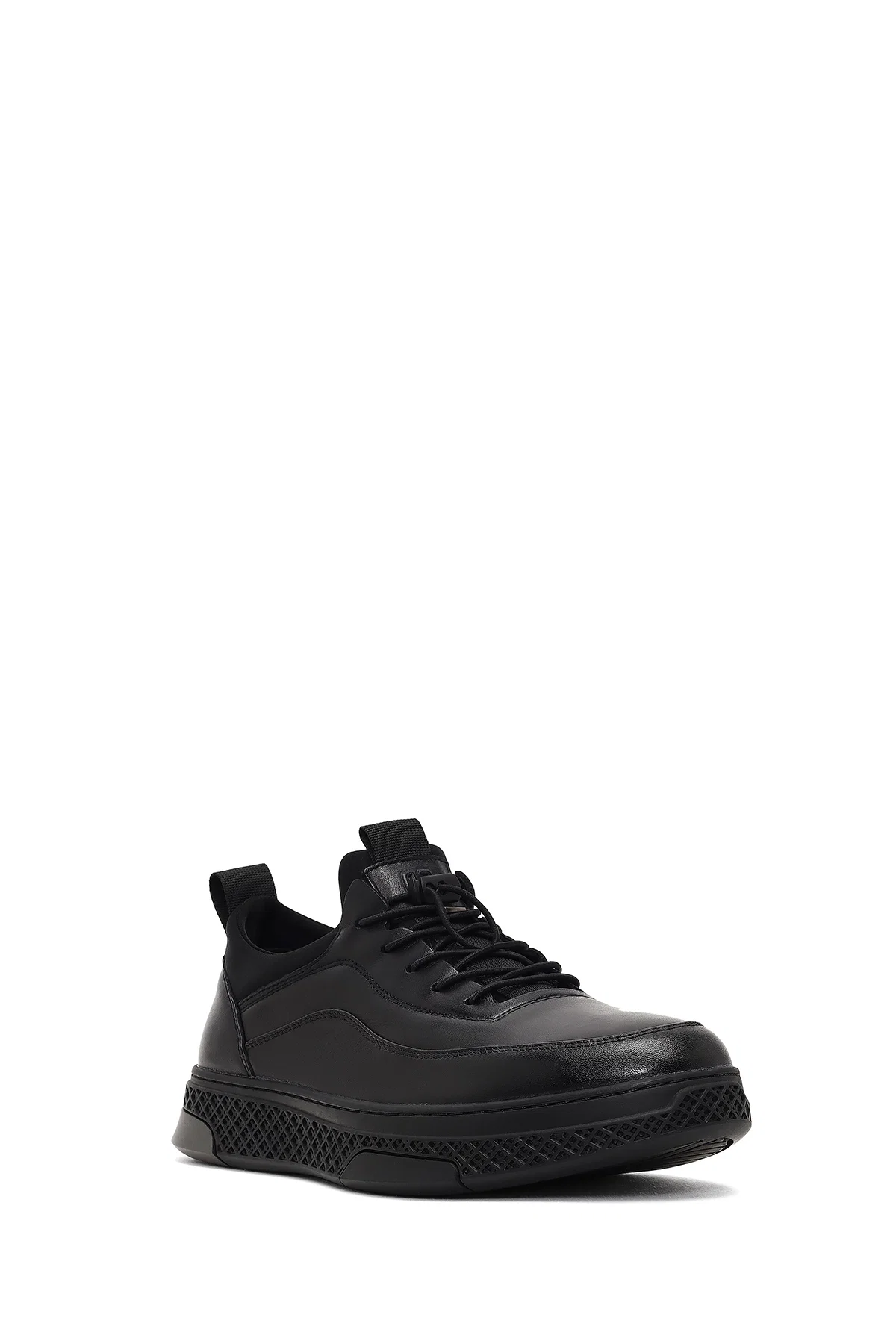 Erkek Siyah Bağcıklı Kalın Tabanlı Deri Sneaker - Image 6