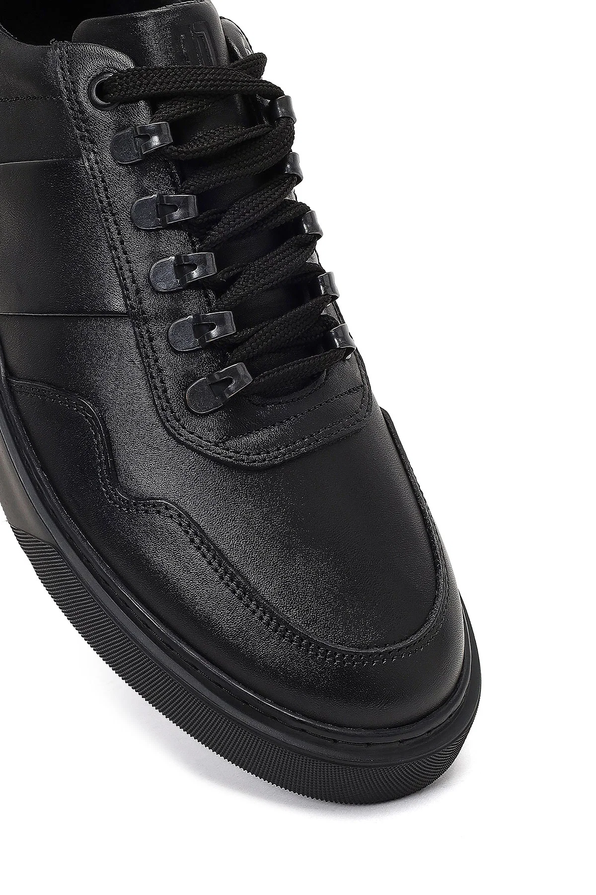 Erkek Siyah Bağcıklı Kalın Tabanlı Deri Sneaker - Image 9