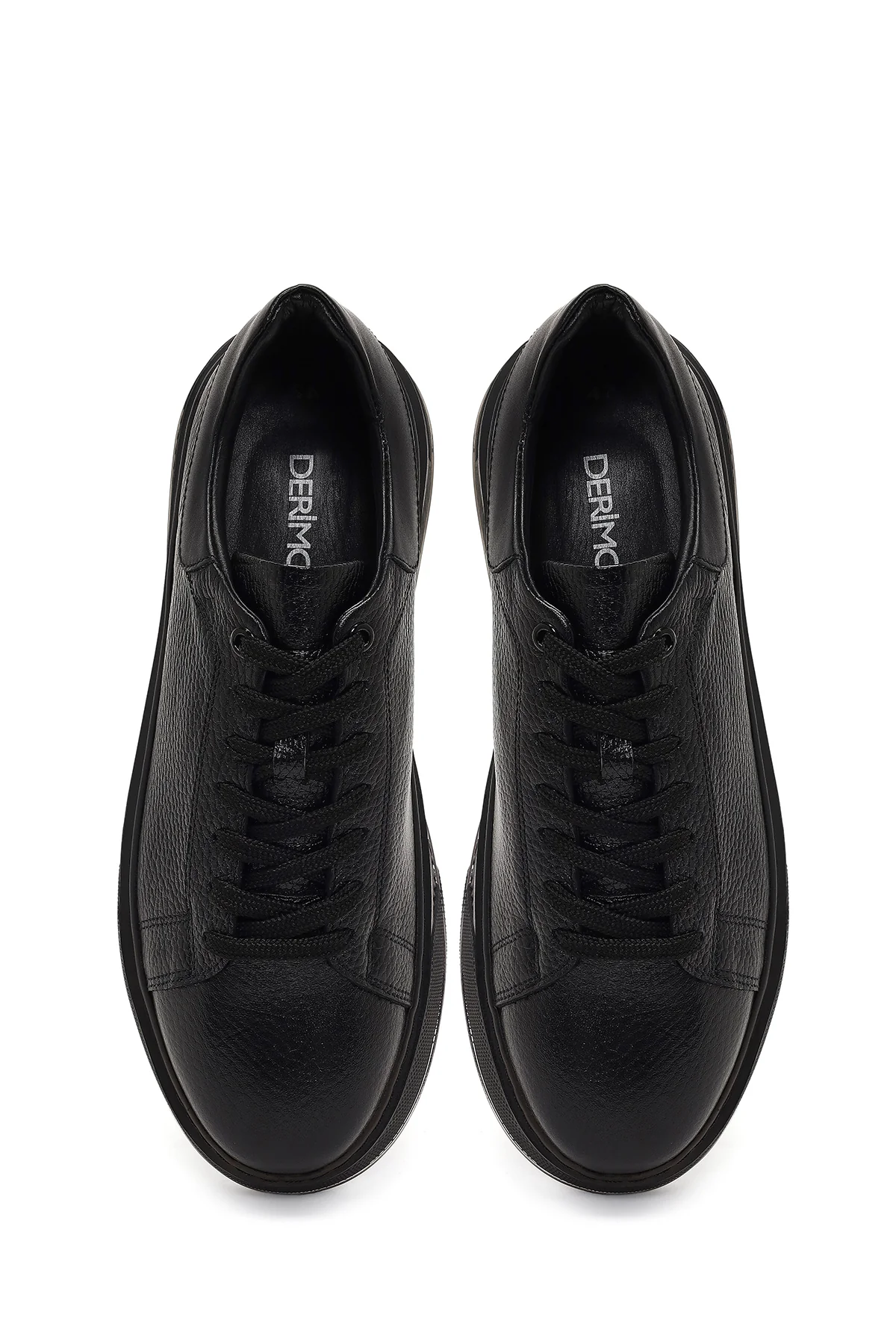 Erkek Siyah Bağcıklı Kalın Tabanlı Deri Sneaker - Image 7
