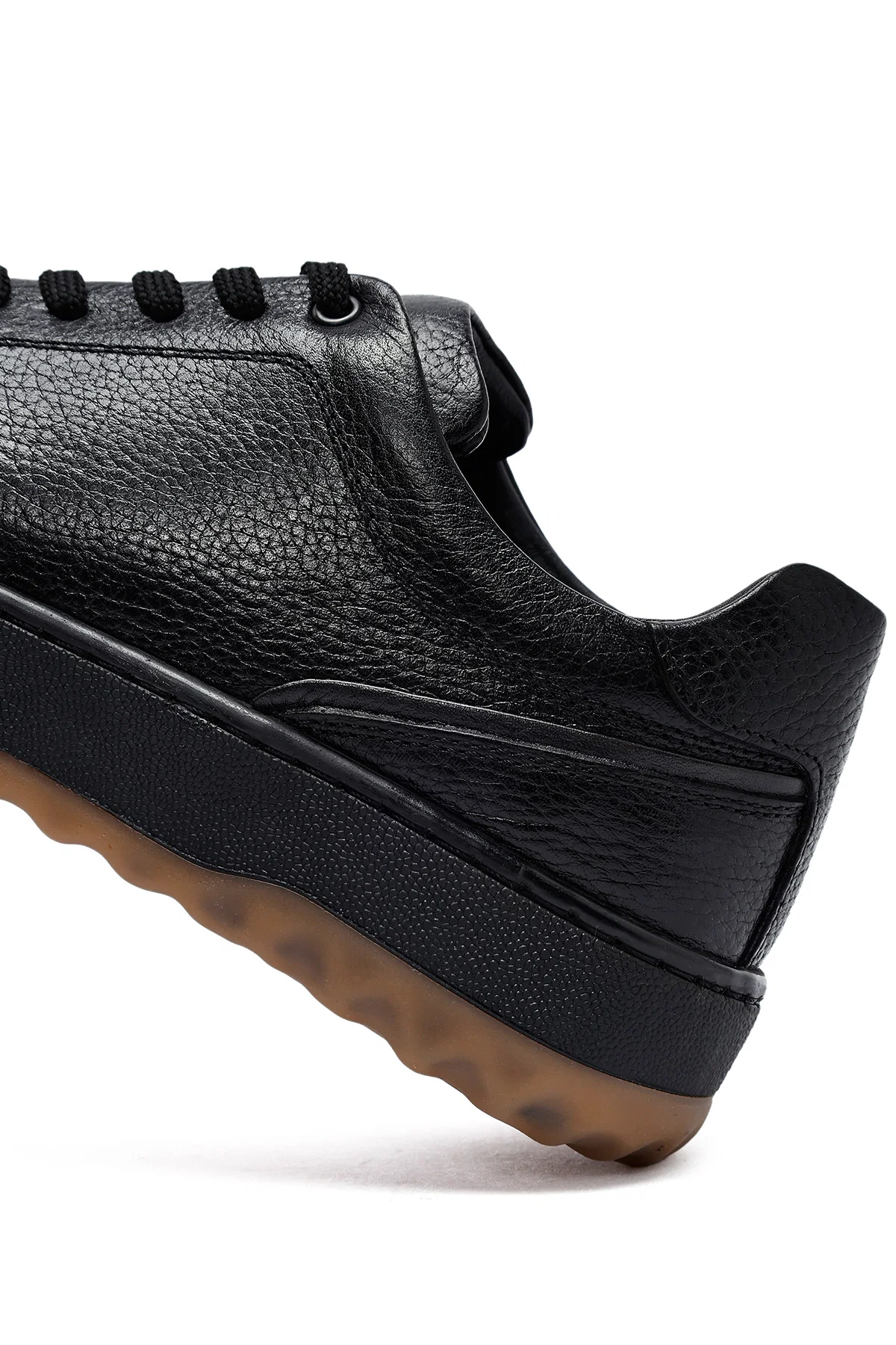 Erkek Siyah Bağcıklı Kalın Tabanlı Deri Sneaker - Image 11