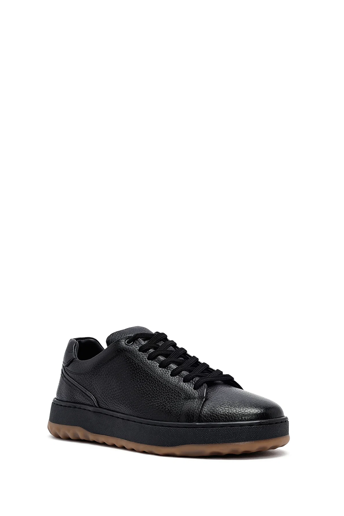 Erkek Siyah Bağcıklı Kalın Tabanlı Deri Sneaker - Image 6