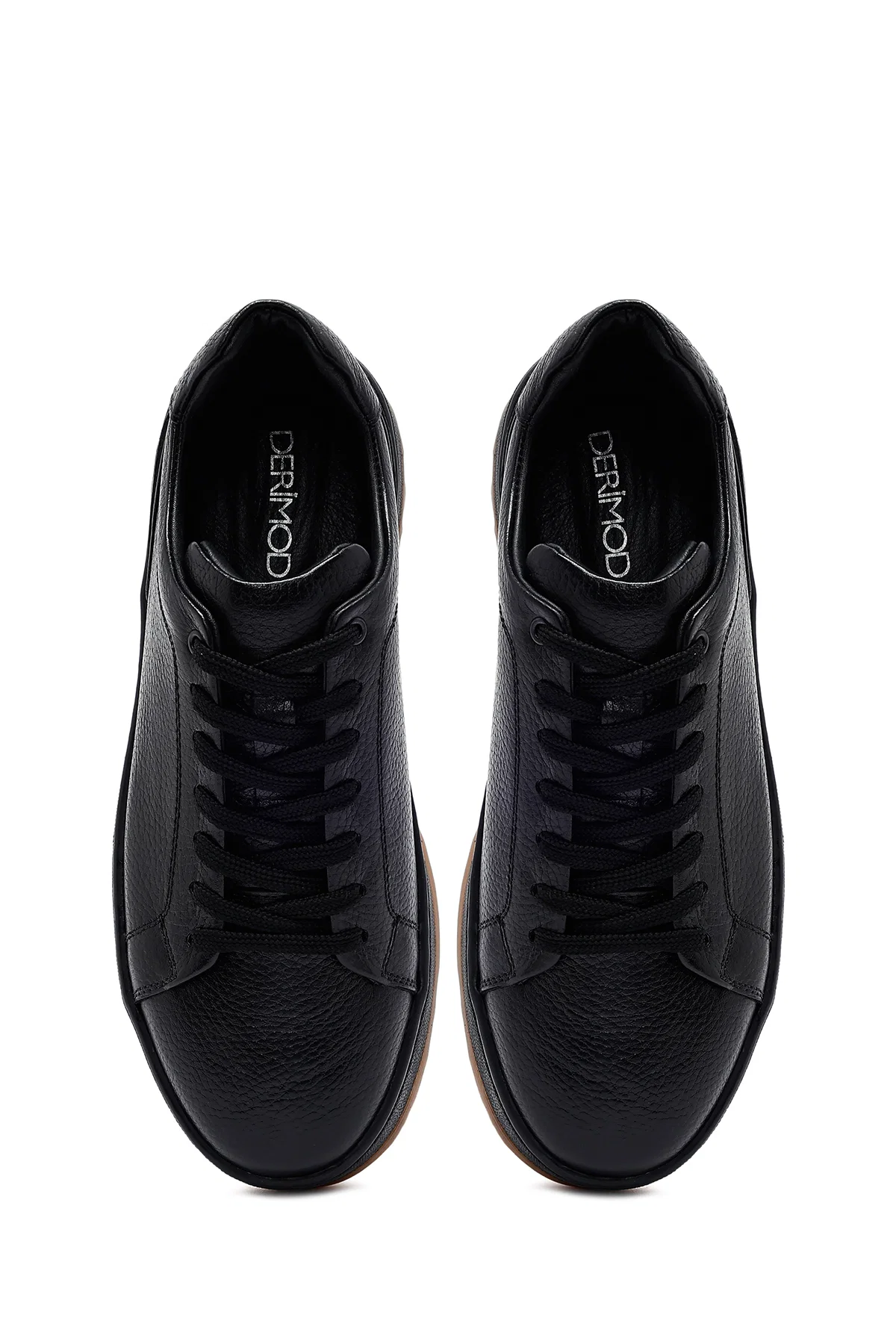Erkek Siyah Bağcıklı Kalın Tabanlı Deri Sneaker - Image 7