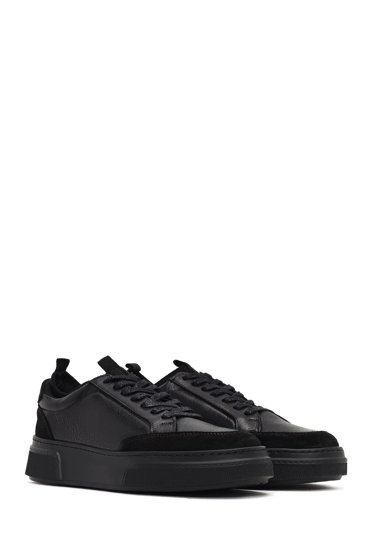 Erkek Siyah Bağcıklı Kalın Tabanlı Deri Sneaker - Image 3