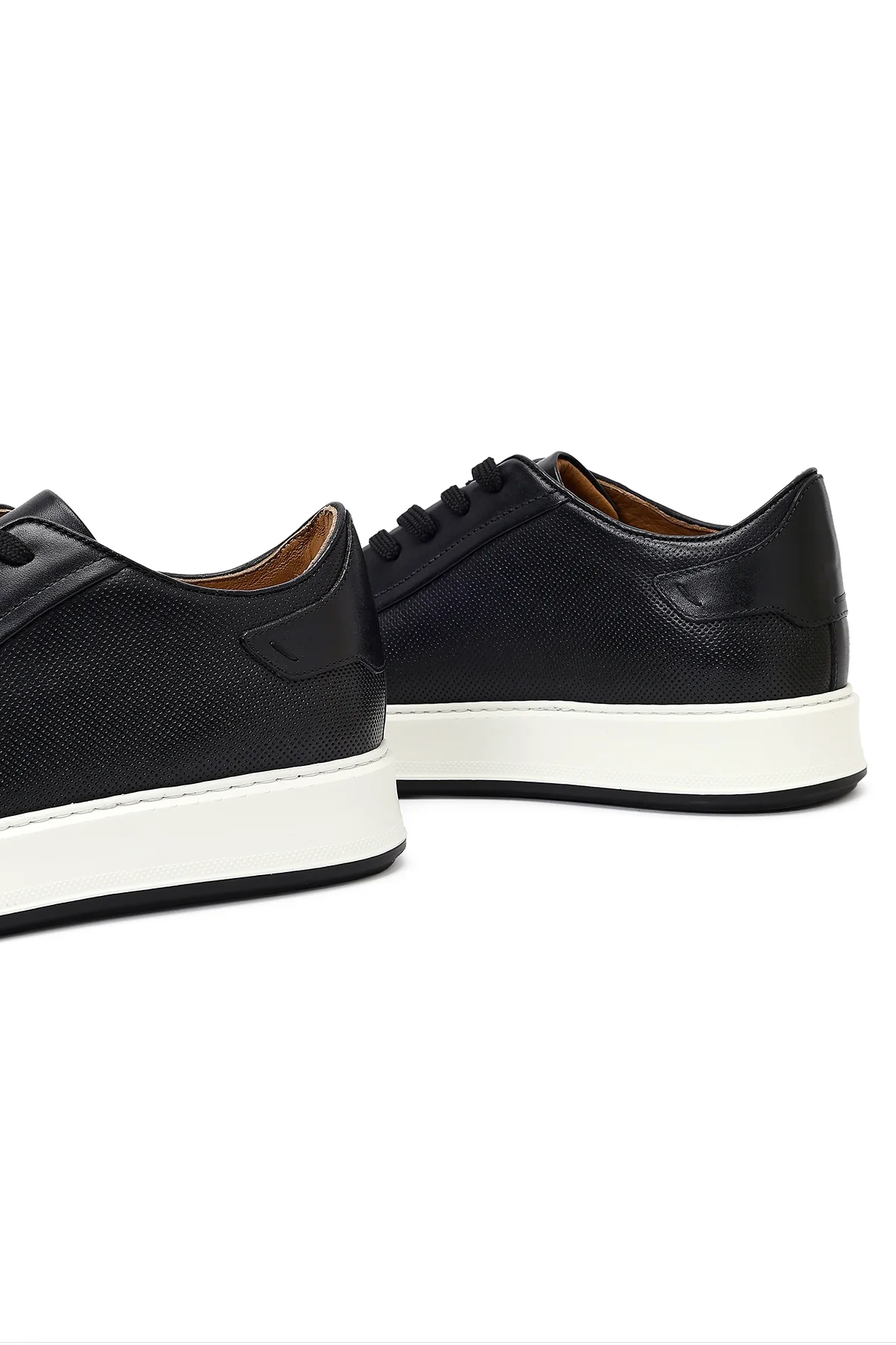 Erkek Siyah Bağcıklı Kalın Tabanlı Deri Sneaker - Image 10