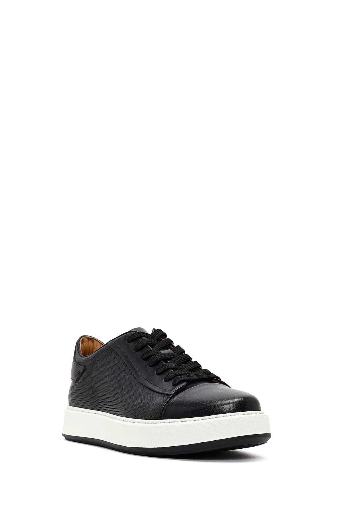 Erkek Siyah Bağcıklı Kalın Tabanlı Deri Sneaker - Image 7