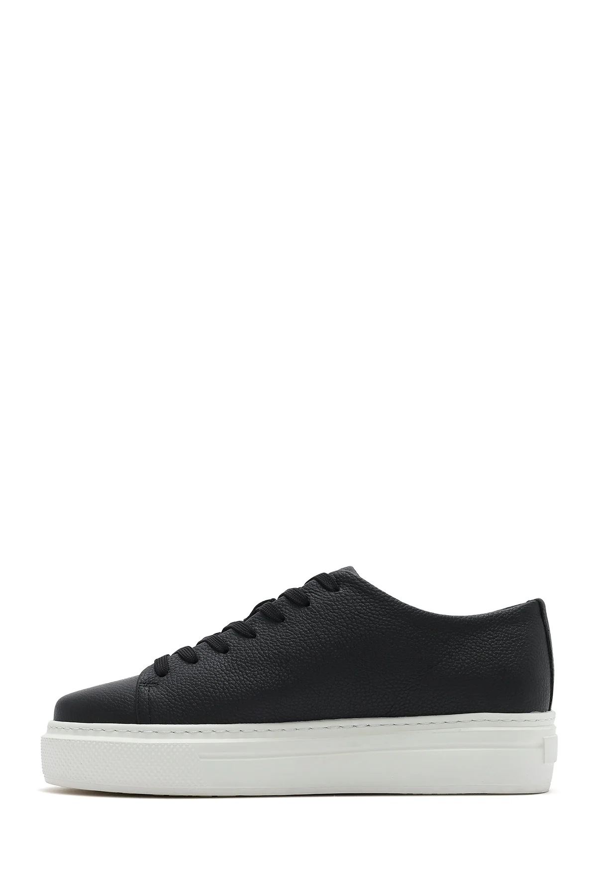 Erkek Siyah Bağcıklı Kalın Tabanlı Deri Sneaker - Image 3