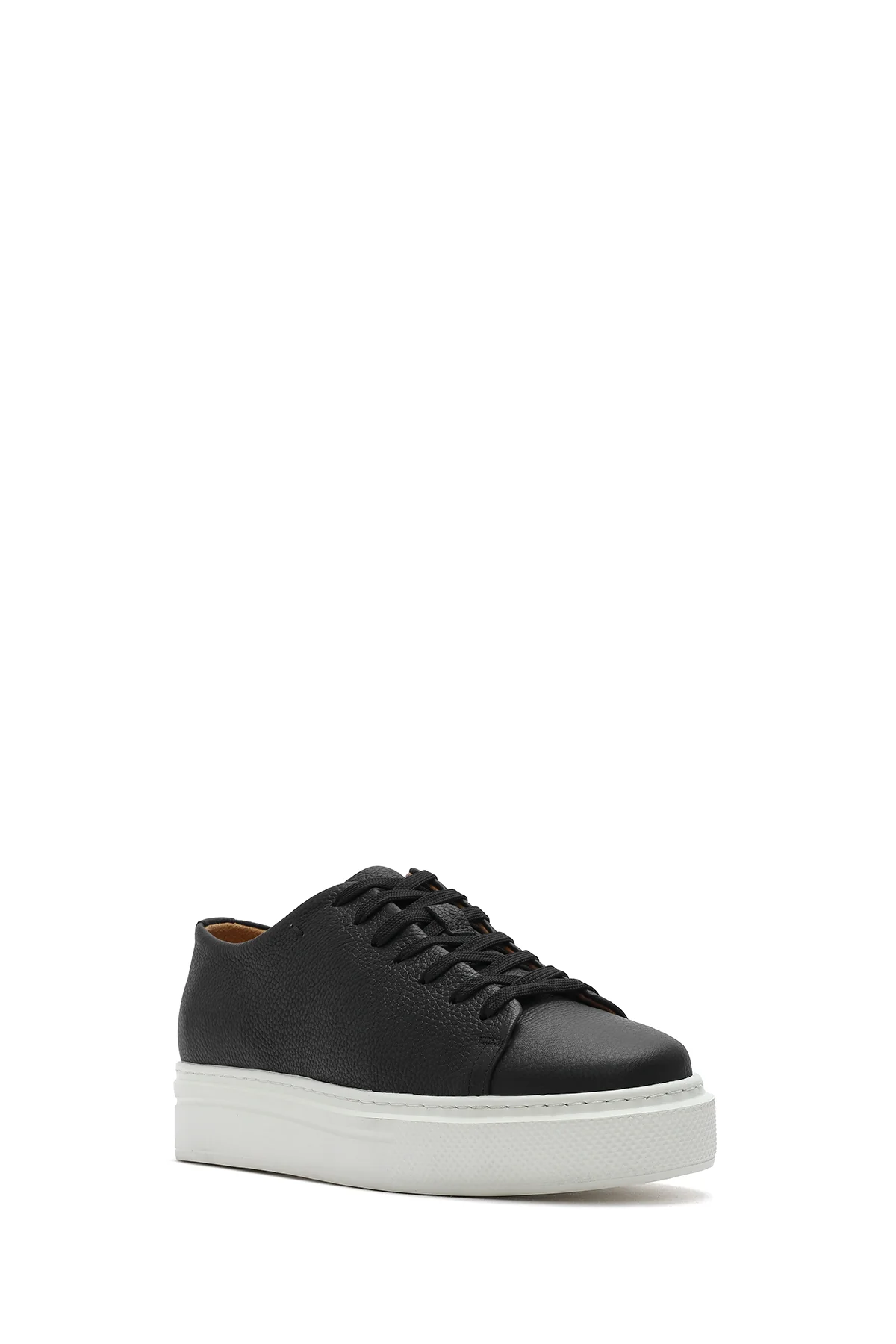 Erkek Siyah Bağcıklı Kalın Tabanlı Deri Sneaker - Image 7