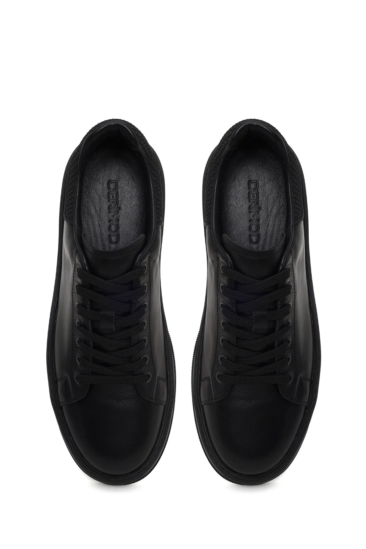 Erkek Siyah Bağcıklı Kalın Tabanlı Deri Sneaker - Image 4