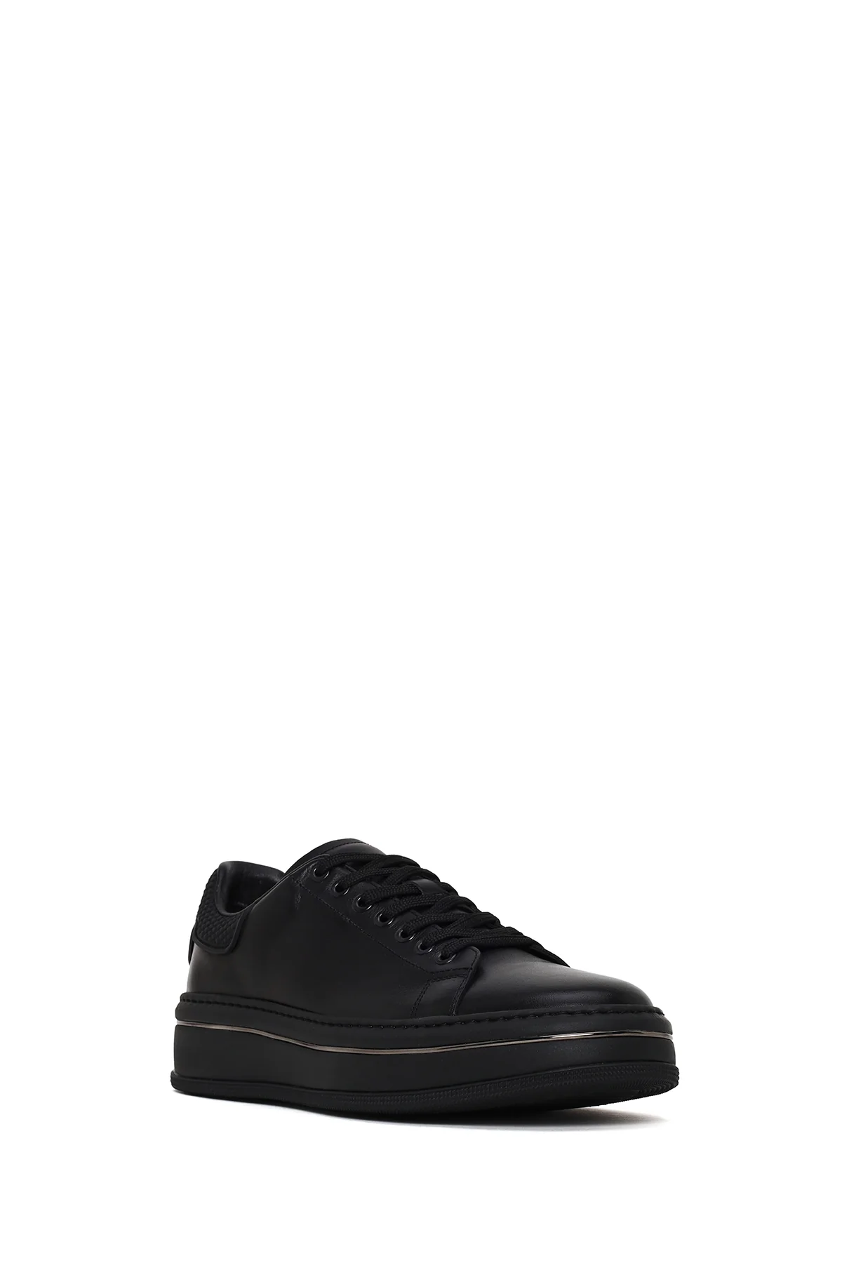 Erkek Siyah Bağcıklı Kalın Tabanlı Deri Sneaker - Image 7