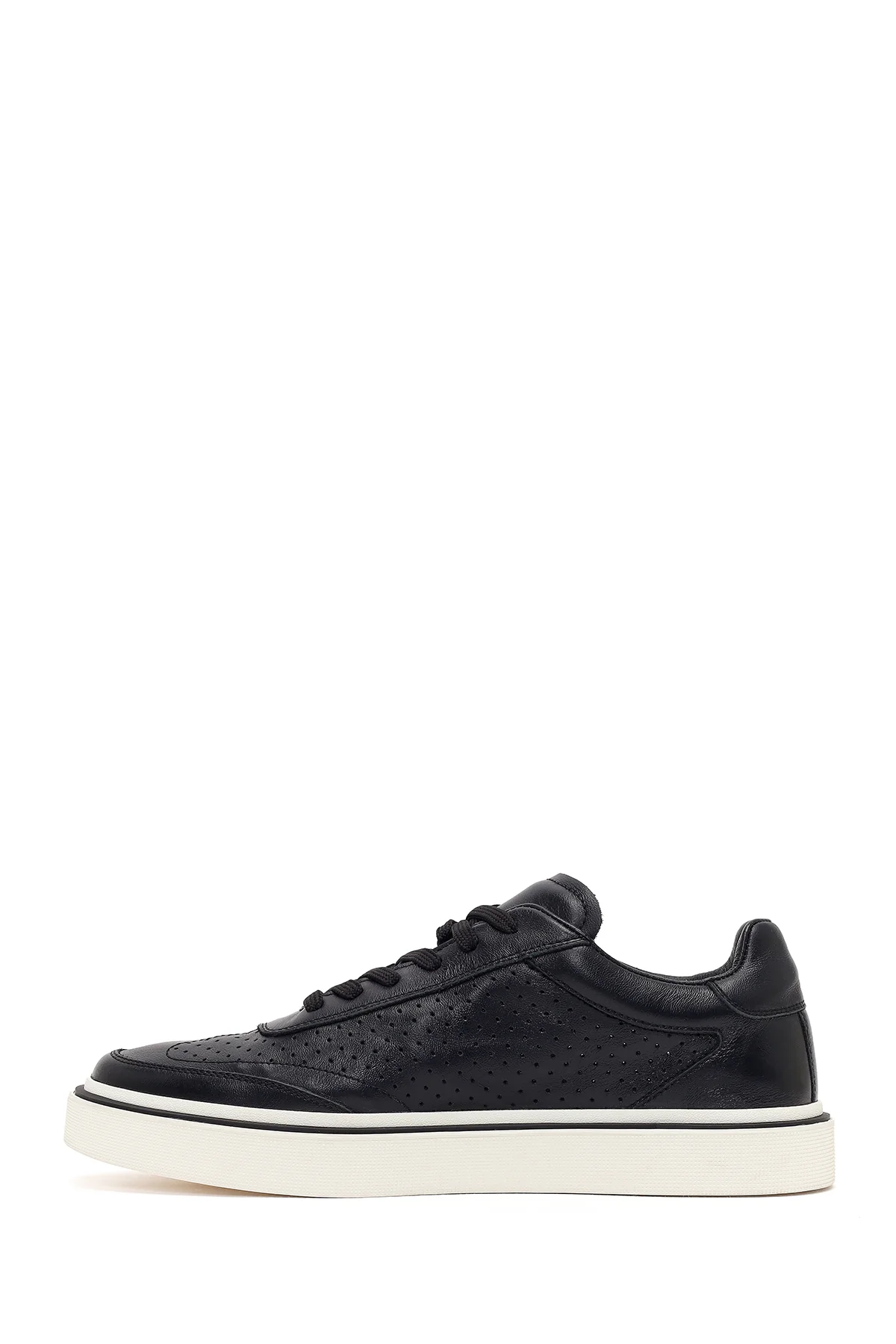 Erkek Siyah Bağcıklı Kalın Tabanlı Deri Sneaker - Image 3