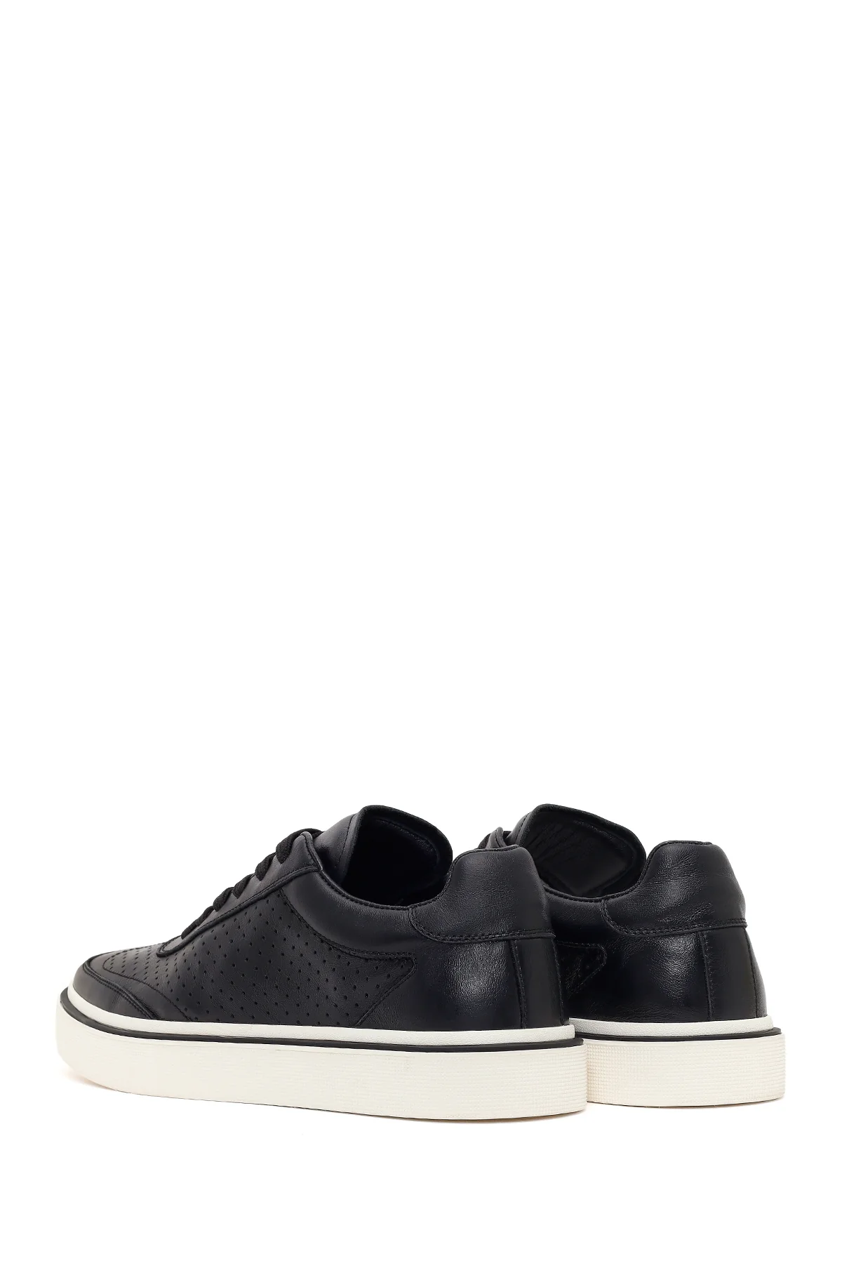 Erkek Siyah Bağcıklı Kalın Tabanlı Deri Sneaker - Image 6