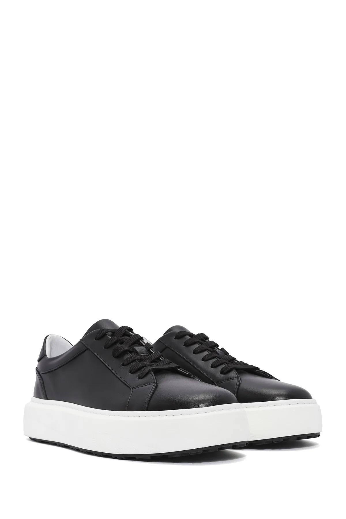 Erkek Siyah Bağcıklı Kalın Tabanlı Deri Sneaker - Image 2