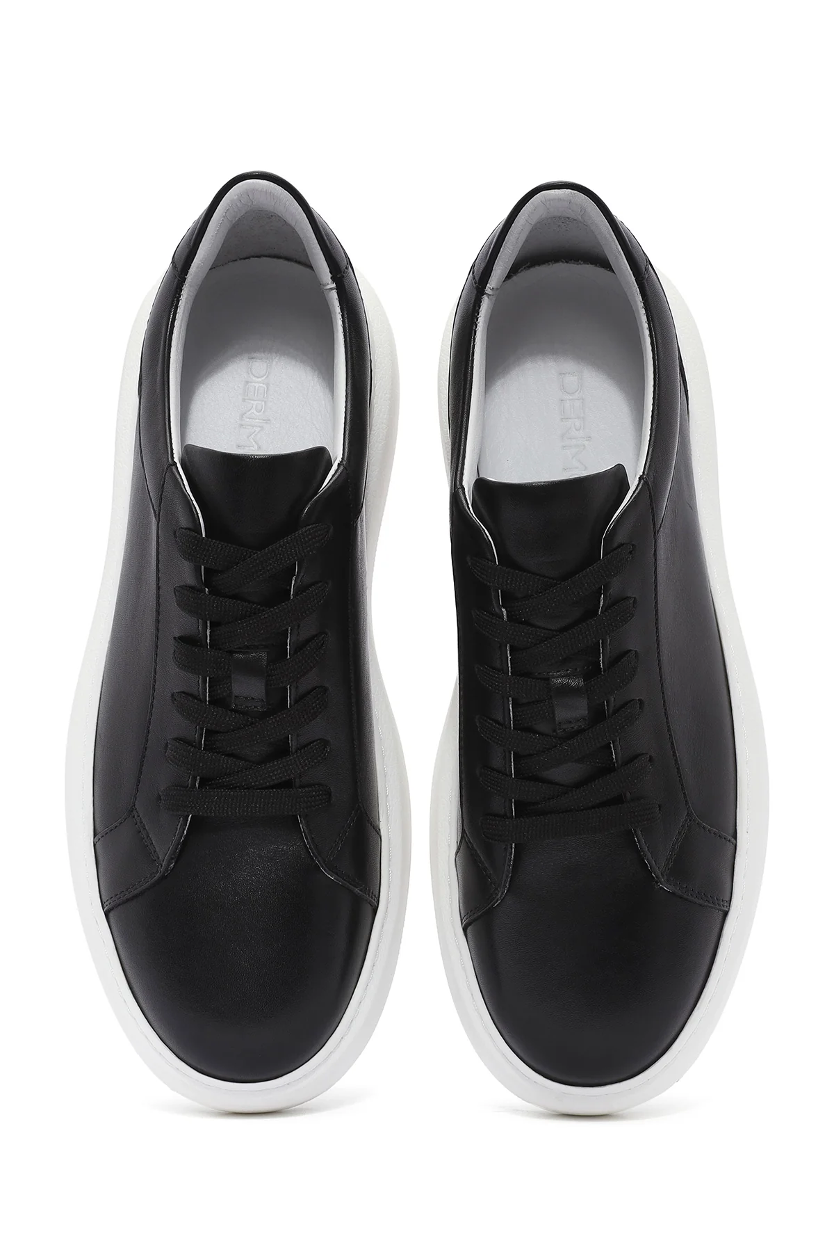 Erkek Siyah Bağcıklı Kalın Tabanlı Deri Sneaker - Image 4