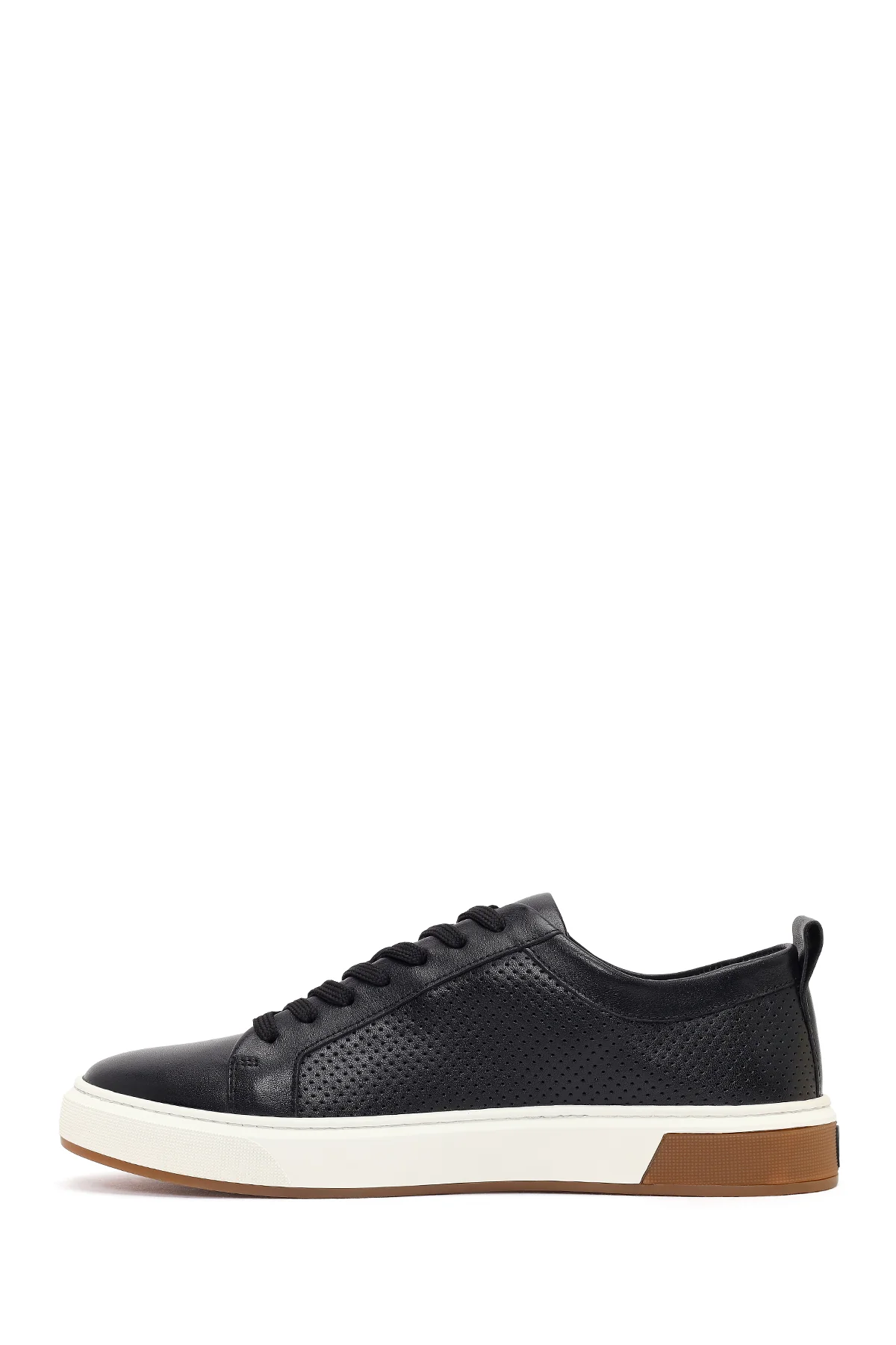 Erkek Siyah Bağcıklı Kalın Tabanlı Deri Sneaker - Image 3