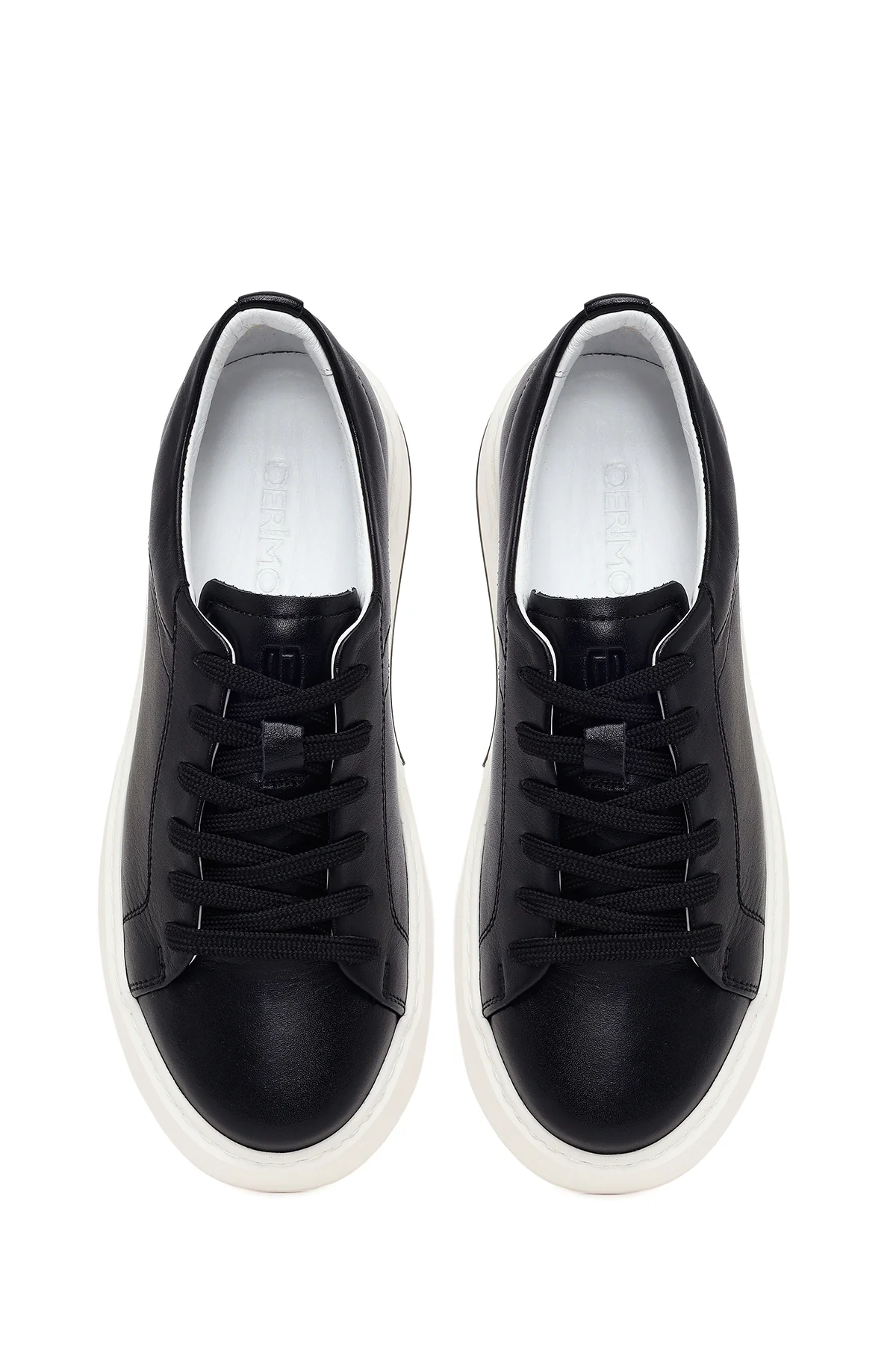 Erkek Siyah Bağcıklı Kalın Tabanlı Deri Sneaker - Image 4