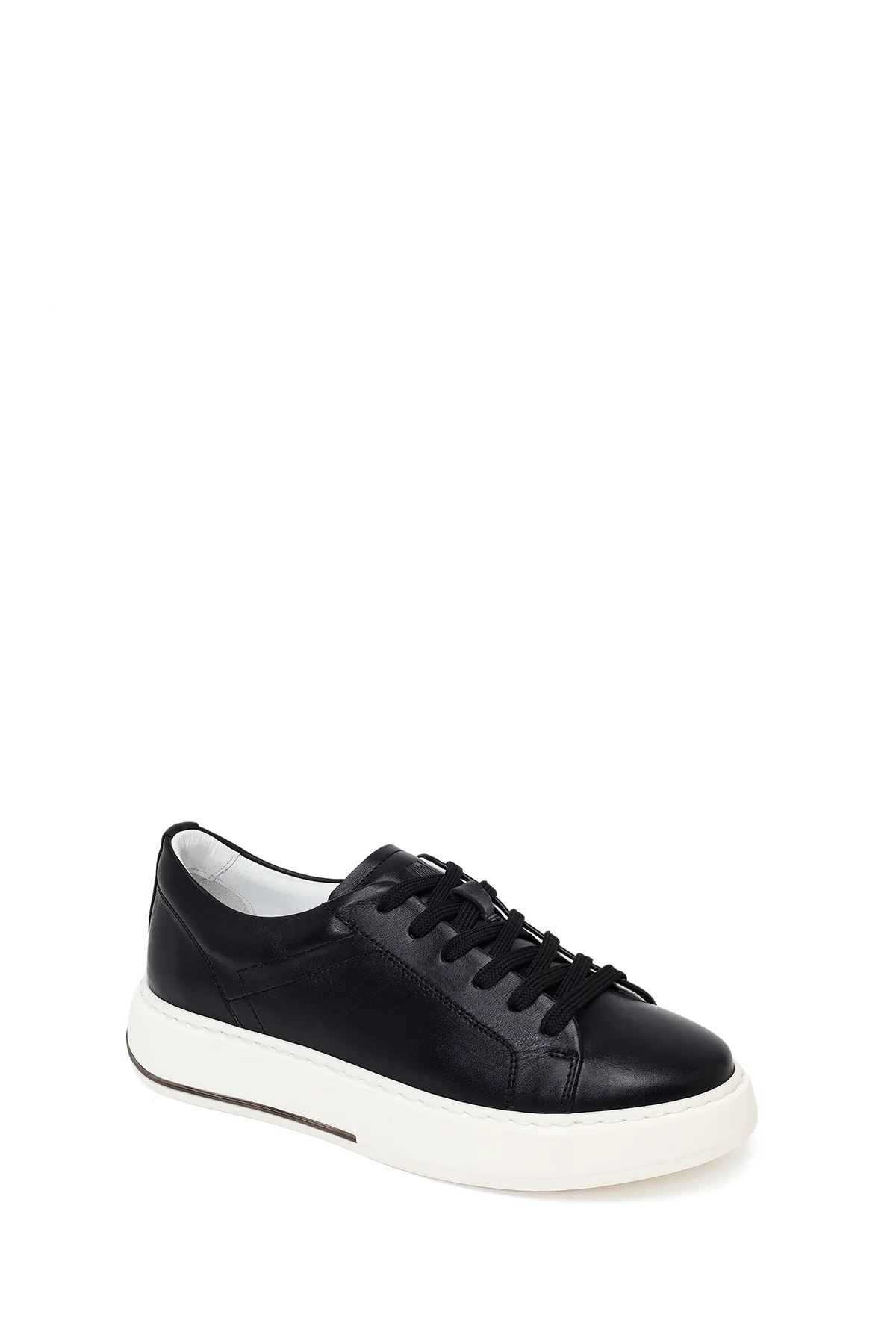 Erkek Siyah Bağcıklı Kalın Tabanlı Deri Sneaker - Image 7