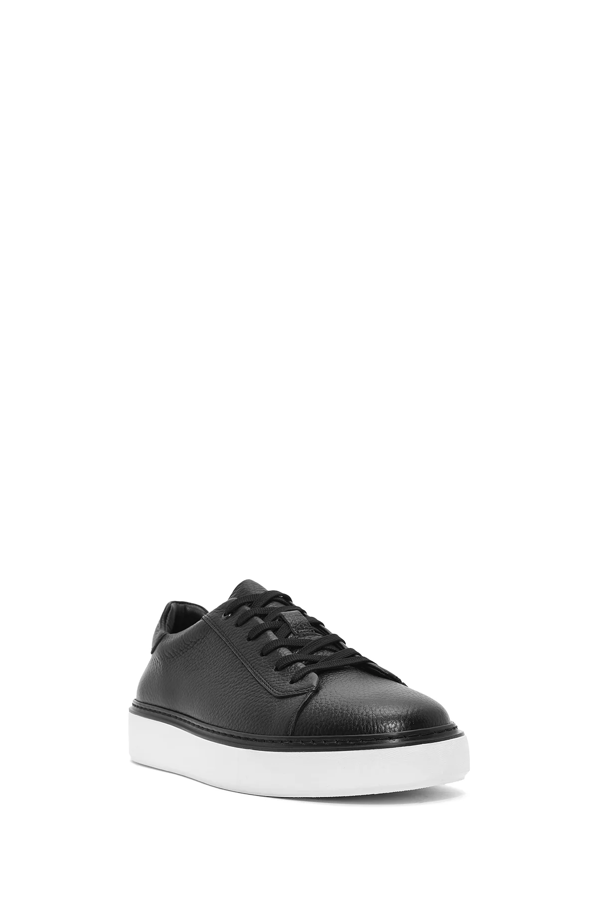 Erkek Siyah Bağcıklı Kalın Tabanlı Deri Sneaker - Image 7