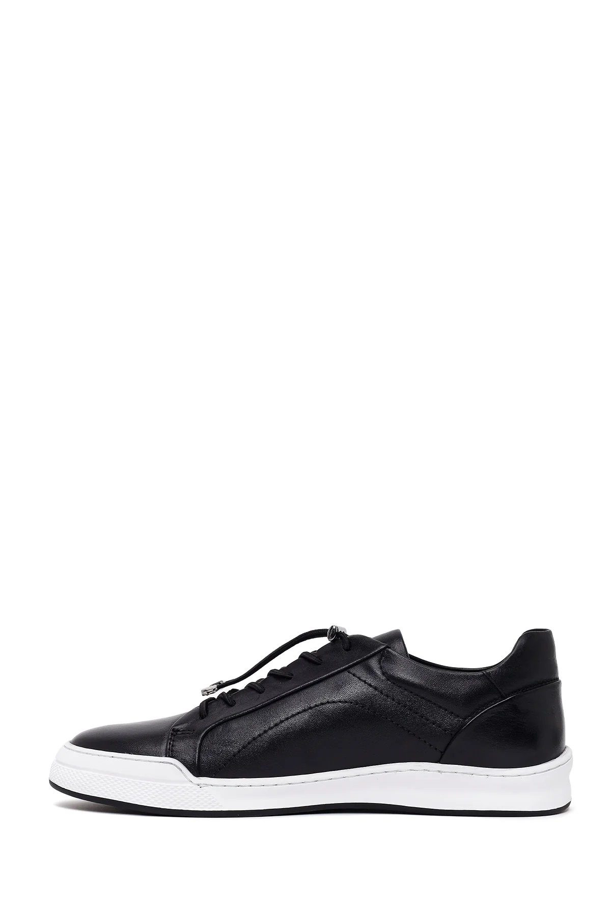 Erkek Siyah Bağcıklı Kalın Tabanlı Deri Sneaker - Image 4