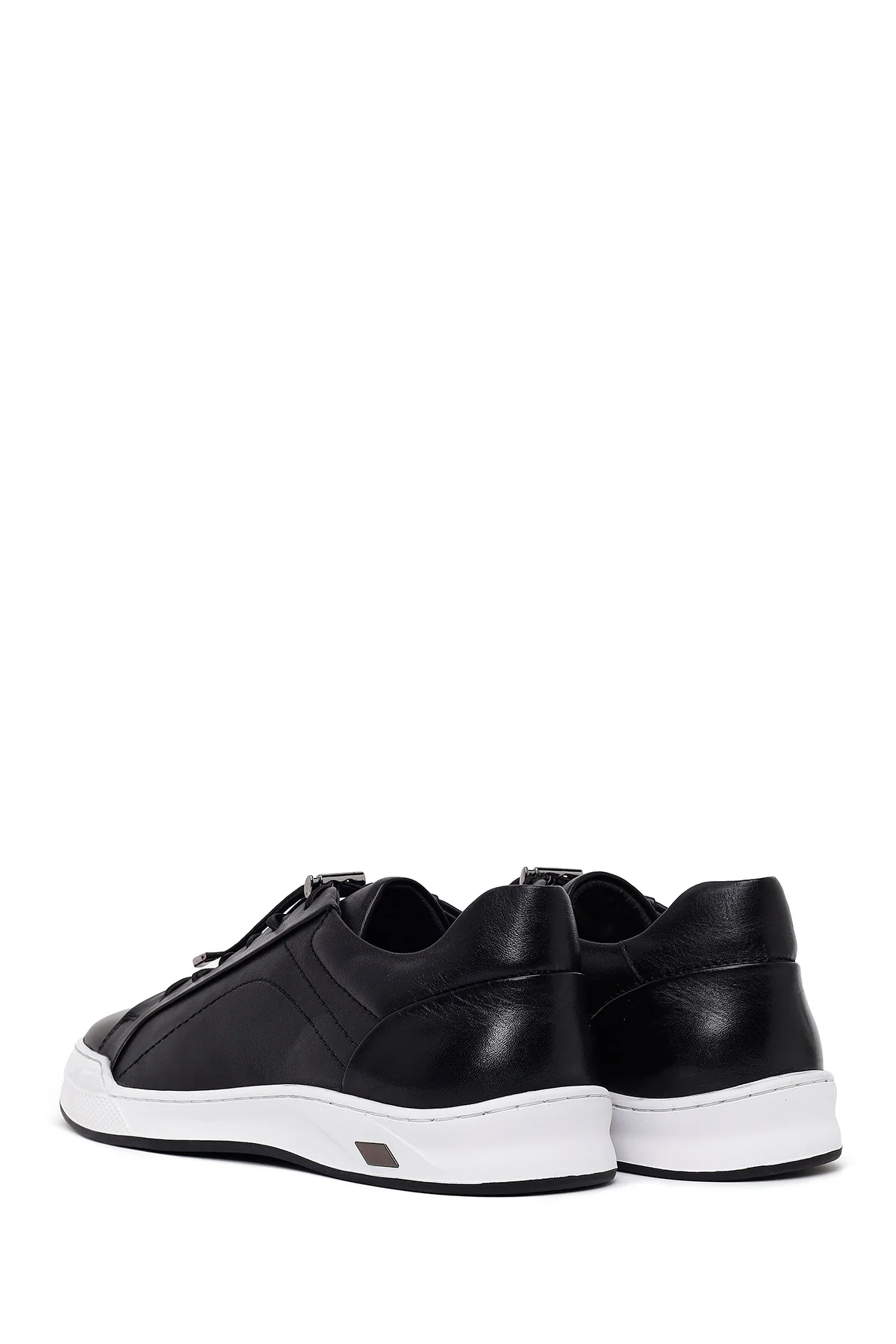 Erkek Siyah Bağcıklı Kalın Tabanlı Deri Sneaker - Image 7